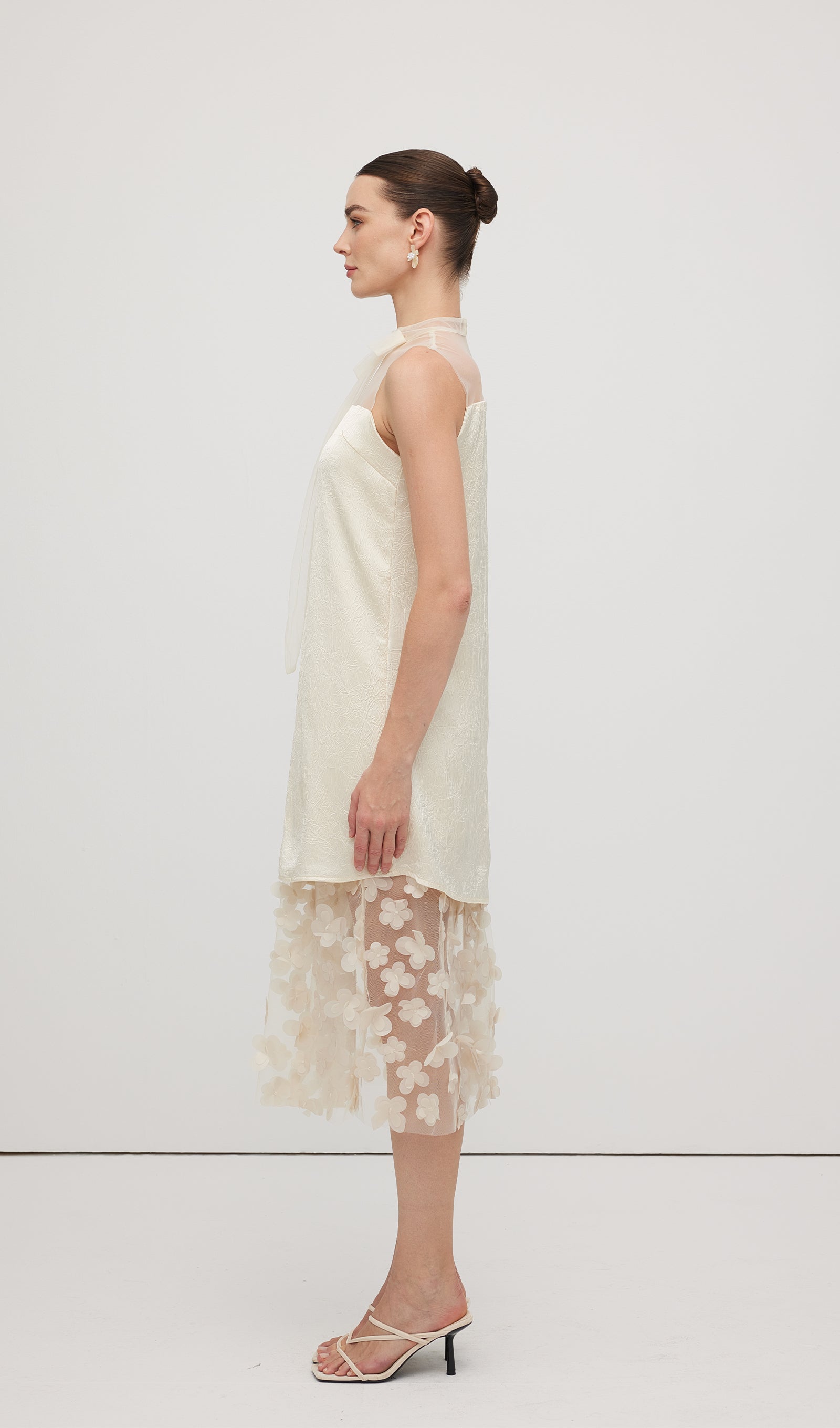 Solid Mesh Stitching Sleeveless Midi Dress