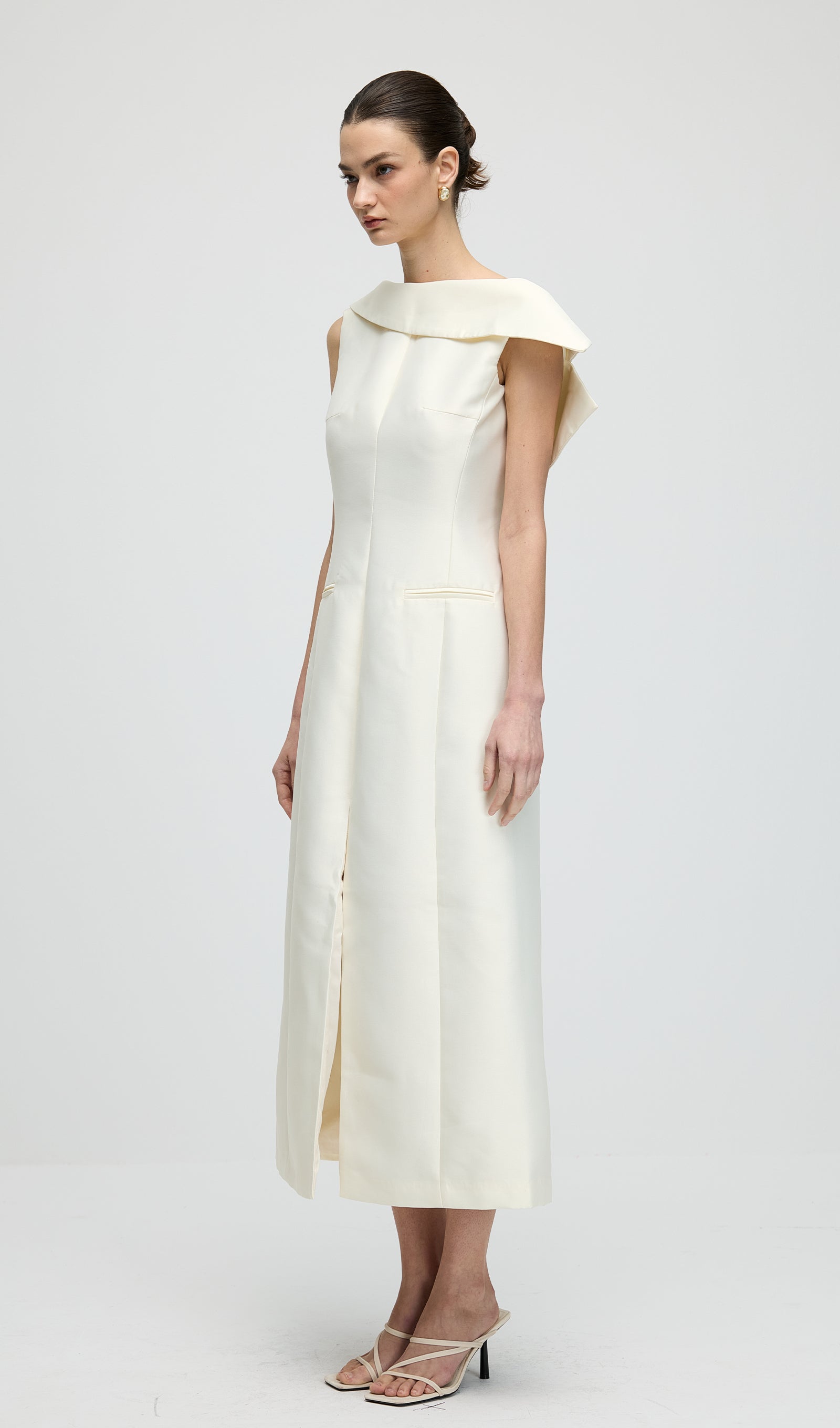 Asymmetrical Neckline Slit Midi Dress