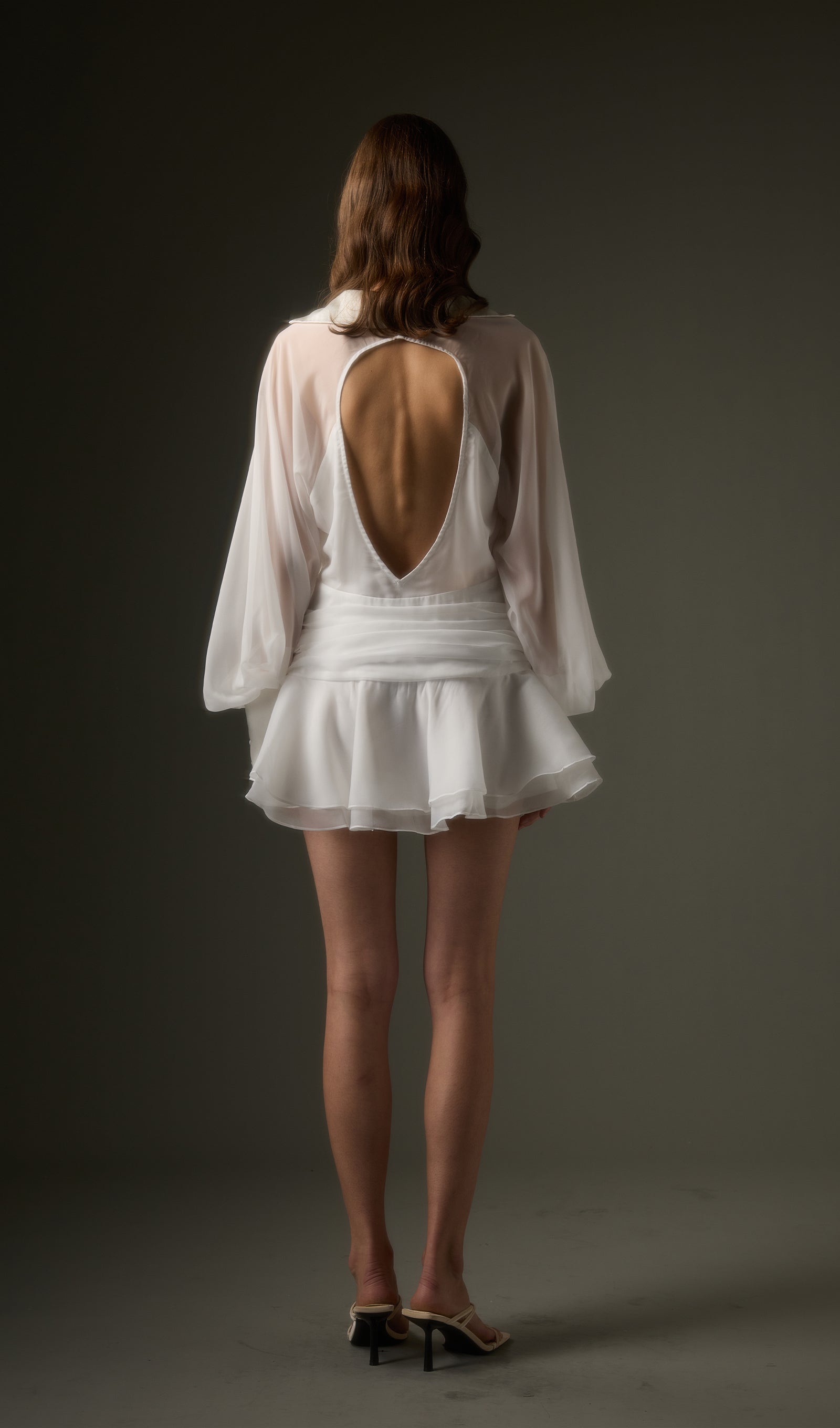 Solid Lantern Sleeve Mini Dress In White