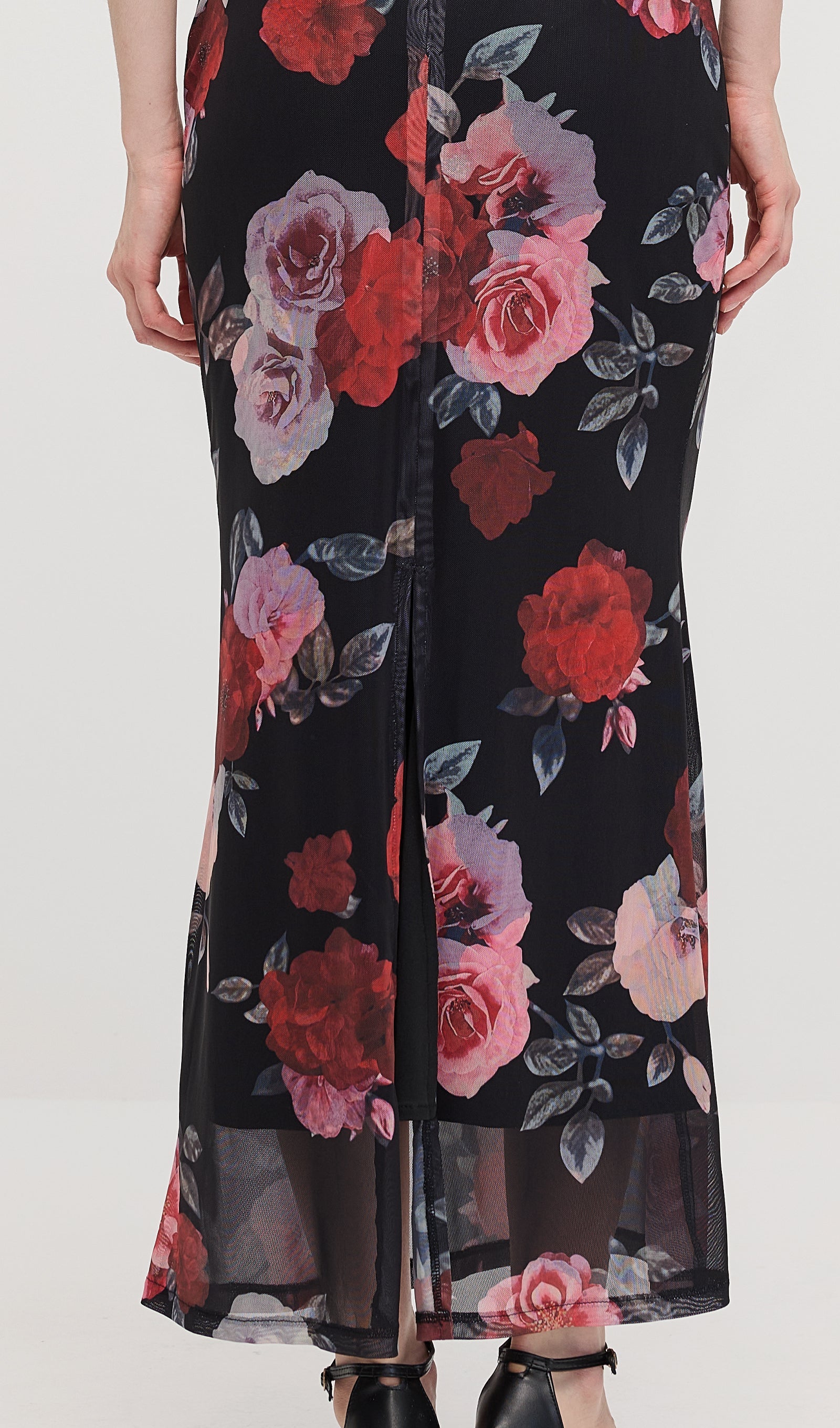 Sleeveless Rose Print Maxi Dress