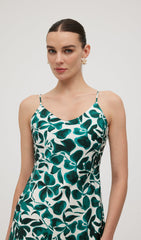 Green Leaf Print Midi Dress