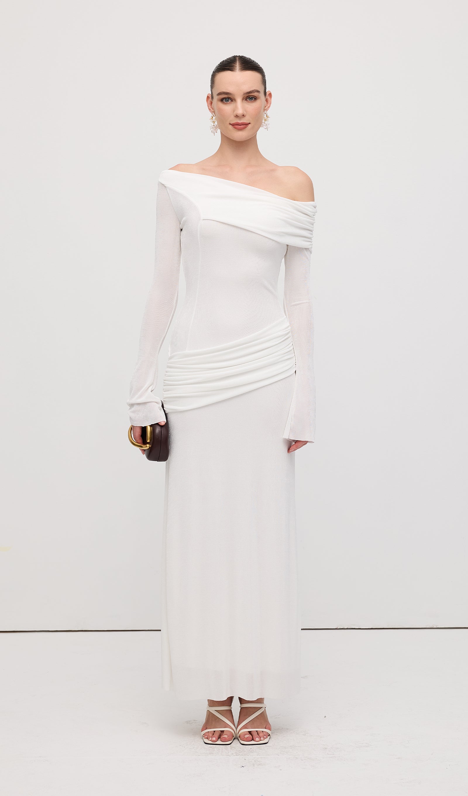 Single Jersey Knit  Draped Maxi Dress White
