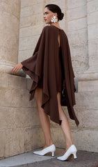 Mini Dress With Flowing Cape In Brown