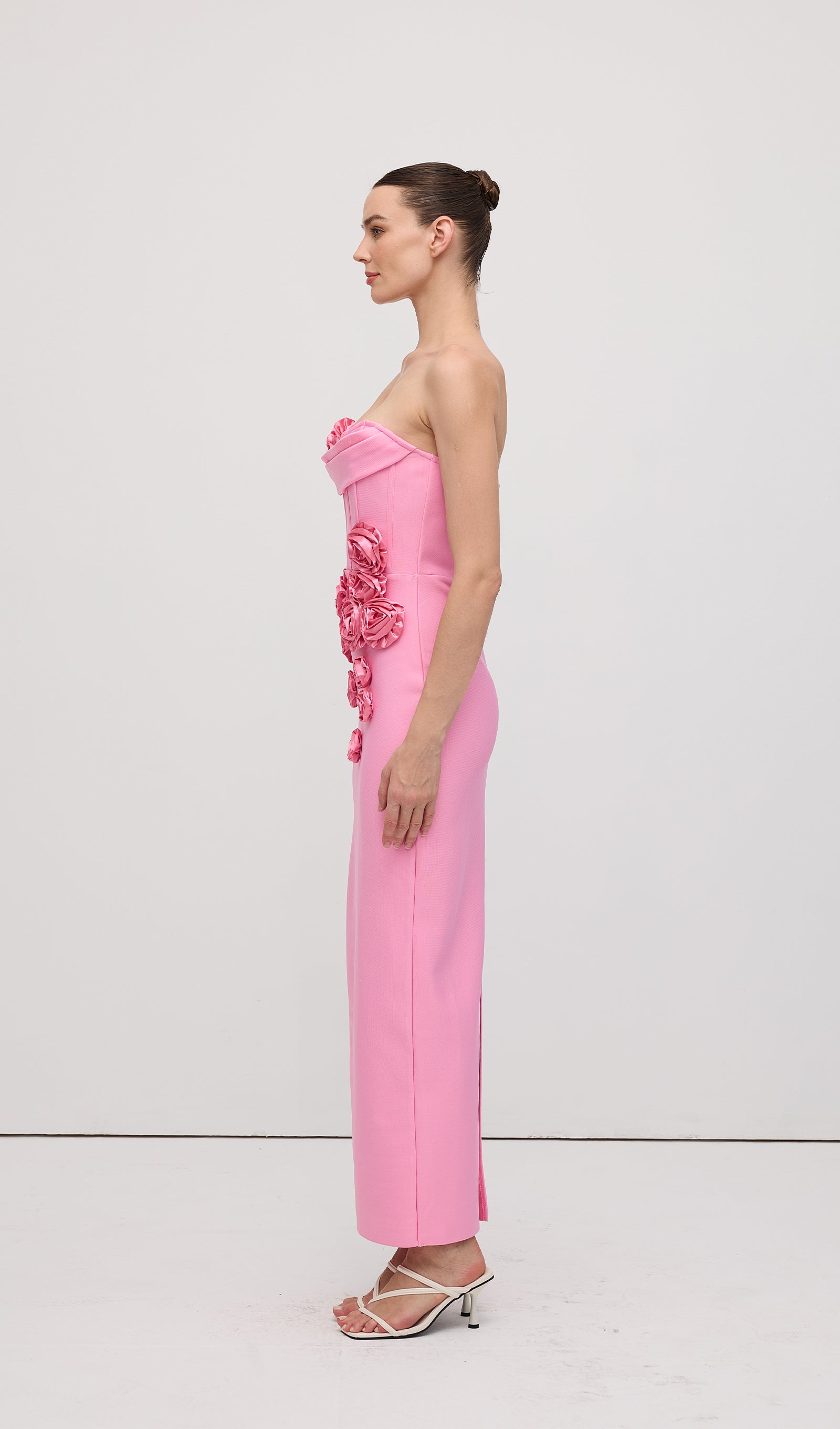 Strapless Flower Embellishments Maxi Dress Pink