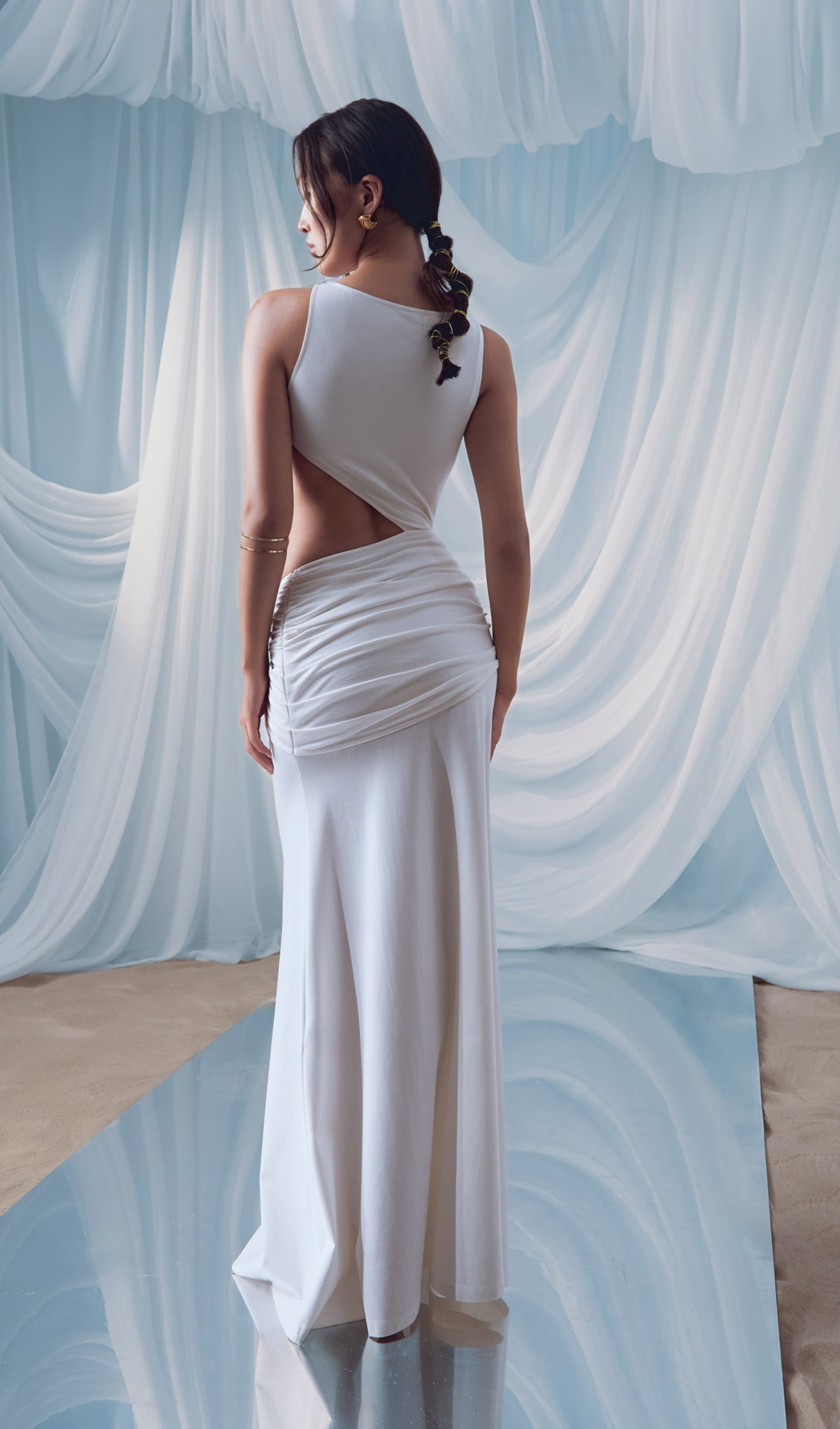 Draping And Shell Decorations Maxi Dress