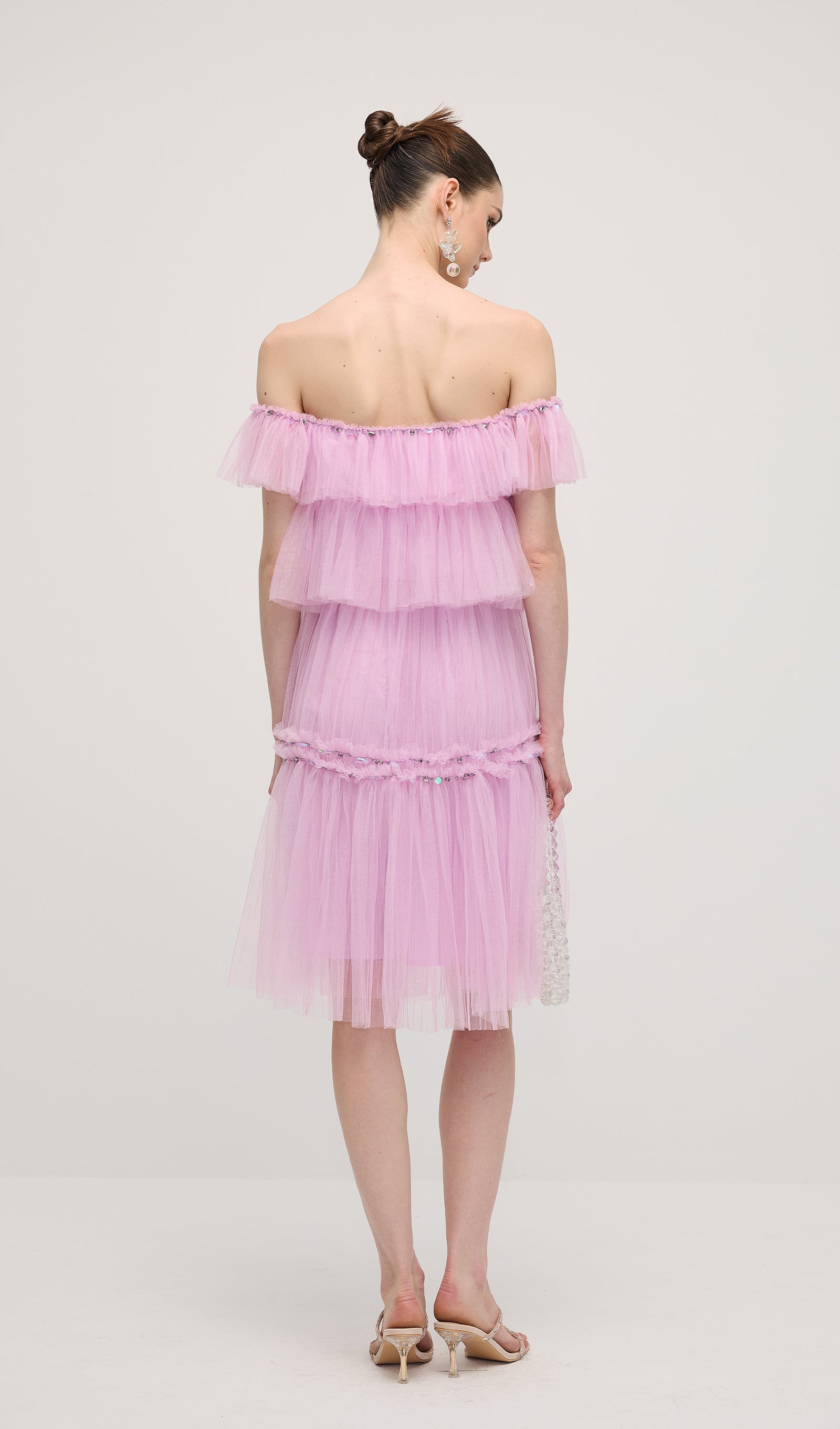 A Line Off Shoulder Layered Midi Dress