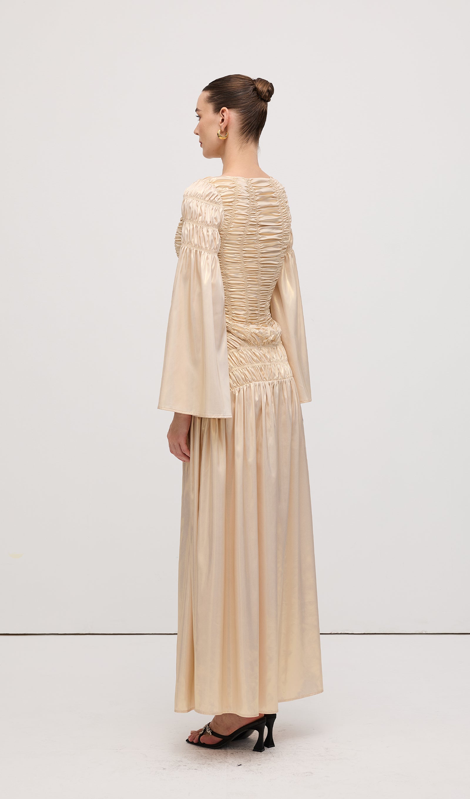 Metallic Elasticated Gathers Maxi Dress