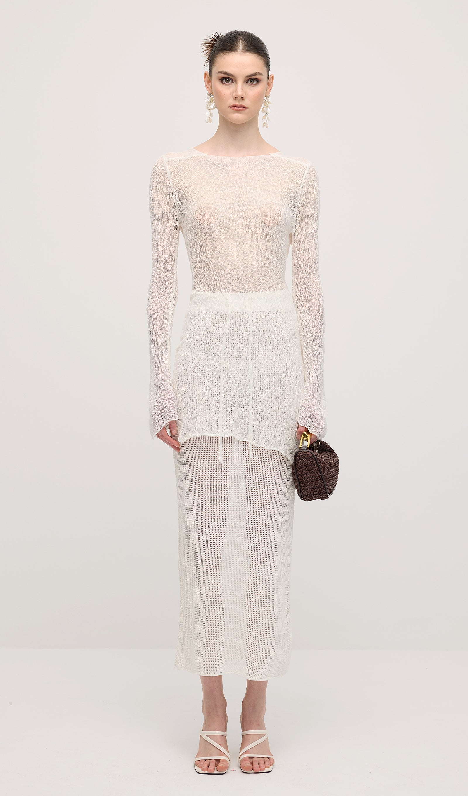 Hollow Out Drawstring Maxi Skirt