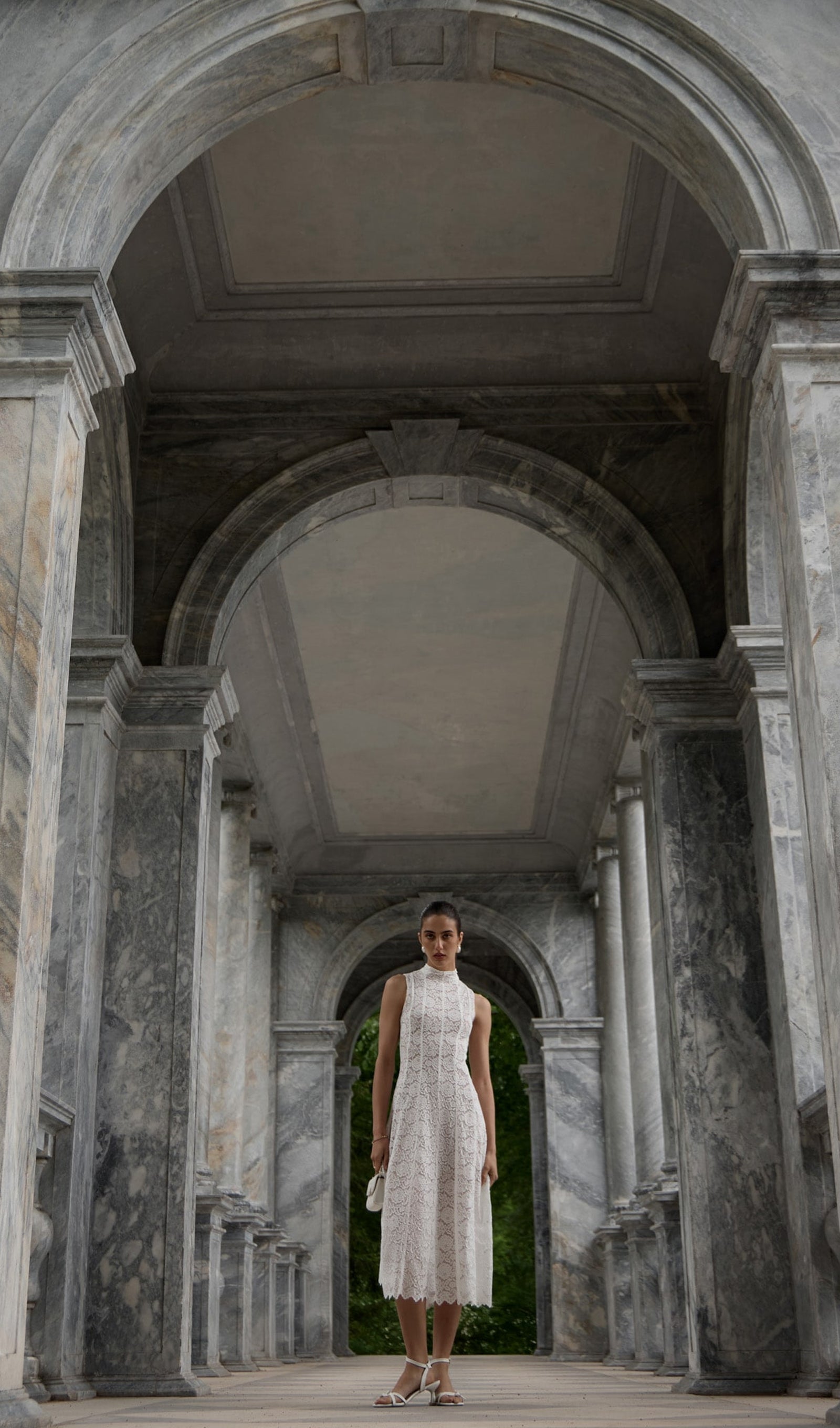 Guipure Midi Dress With High Collar