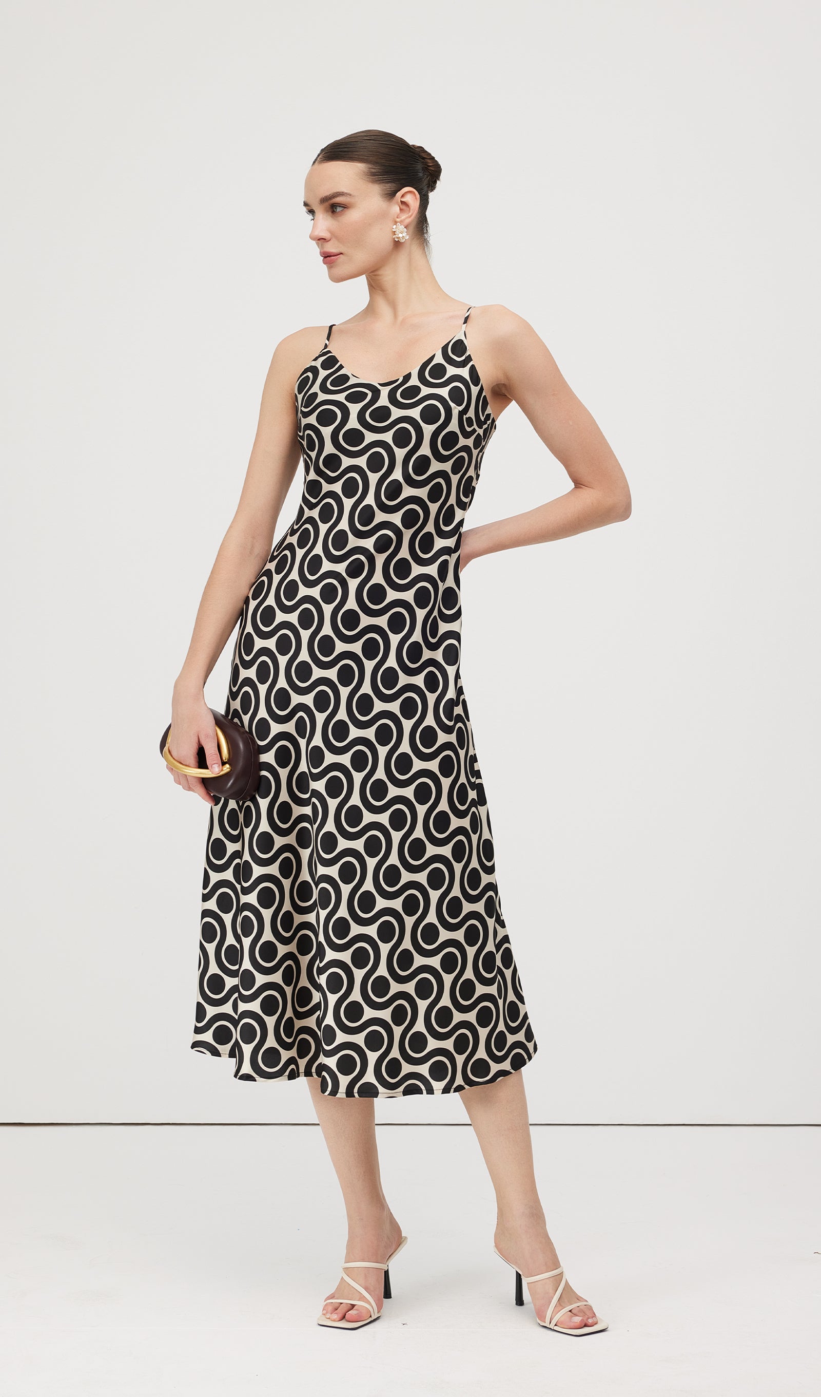 Black White Geometric Print Midi Dress