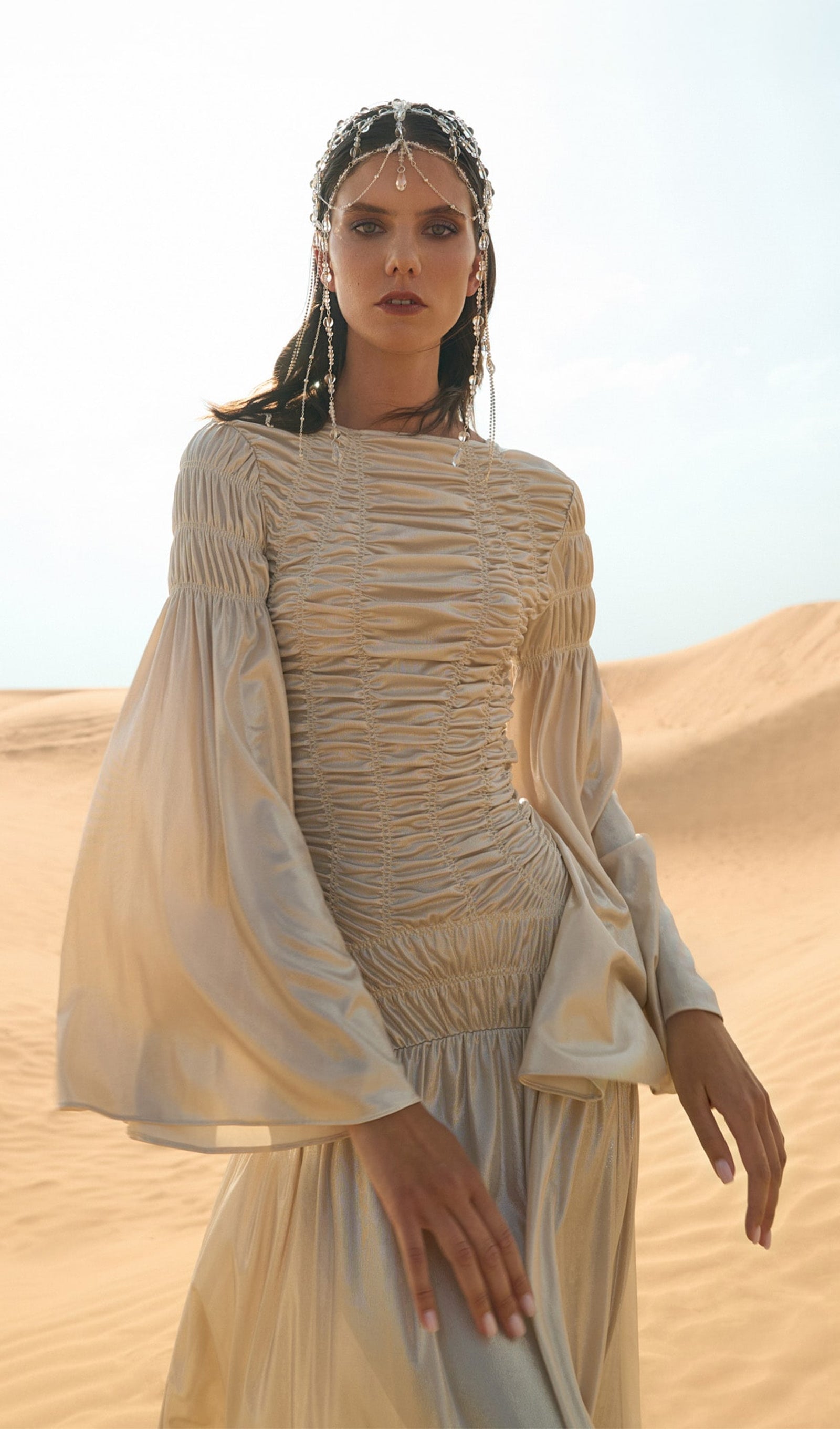 Metallic Elasticated Gathers Maxi Dress