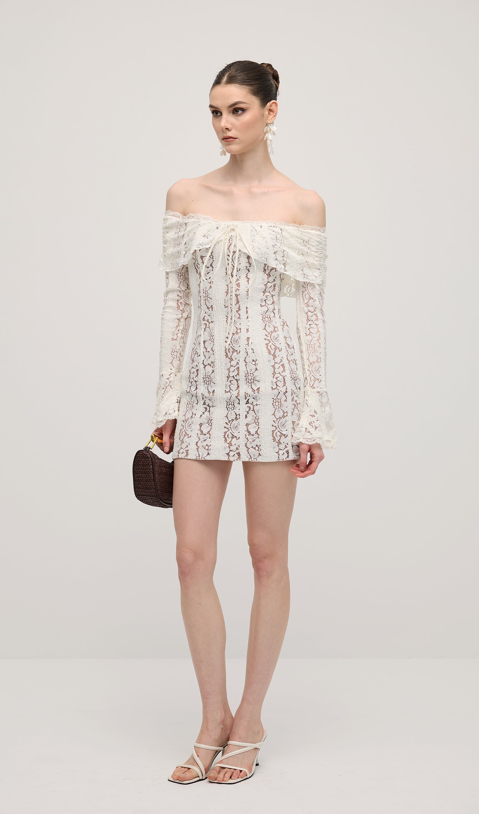 Vintage Floral Lace Off Shoulder Mini Dress