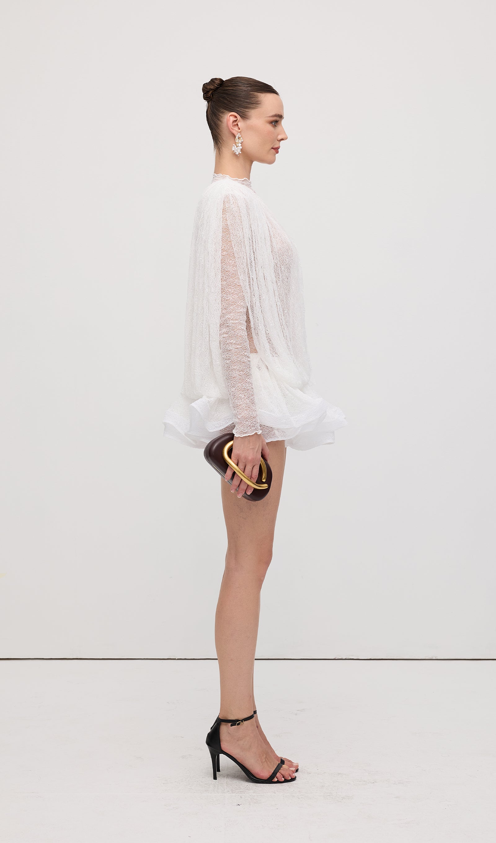 Lace Semi Sheer Ruffled Mini Dress