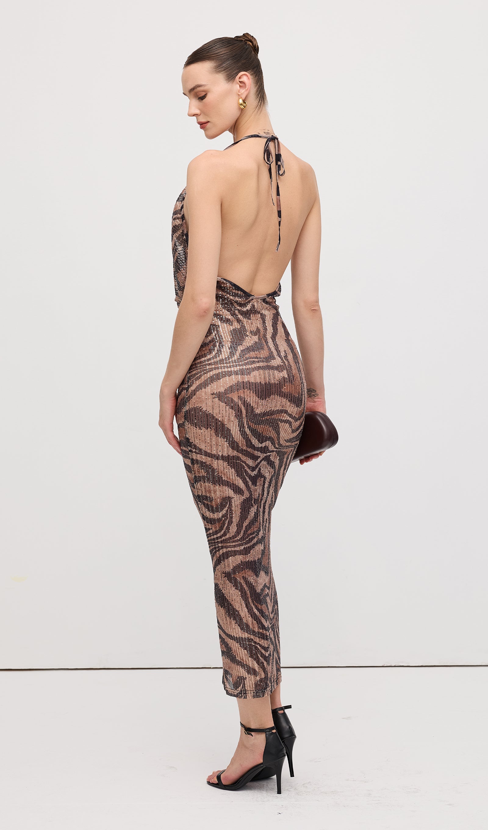 Halter Rhinestone Maxi Dress