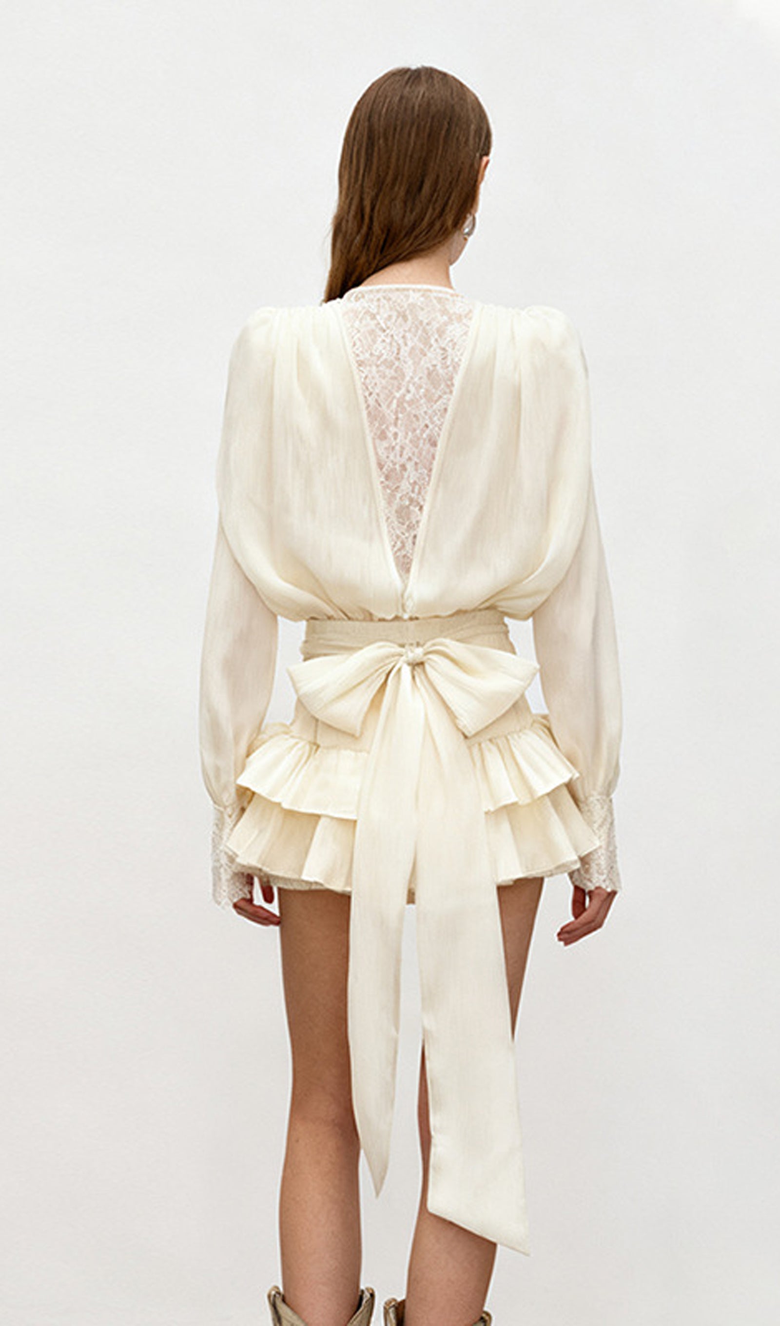 Lace Waist Panel Shirt Mini Dress In White