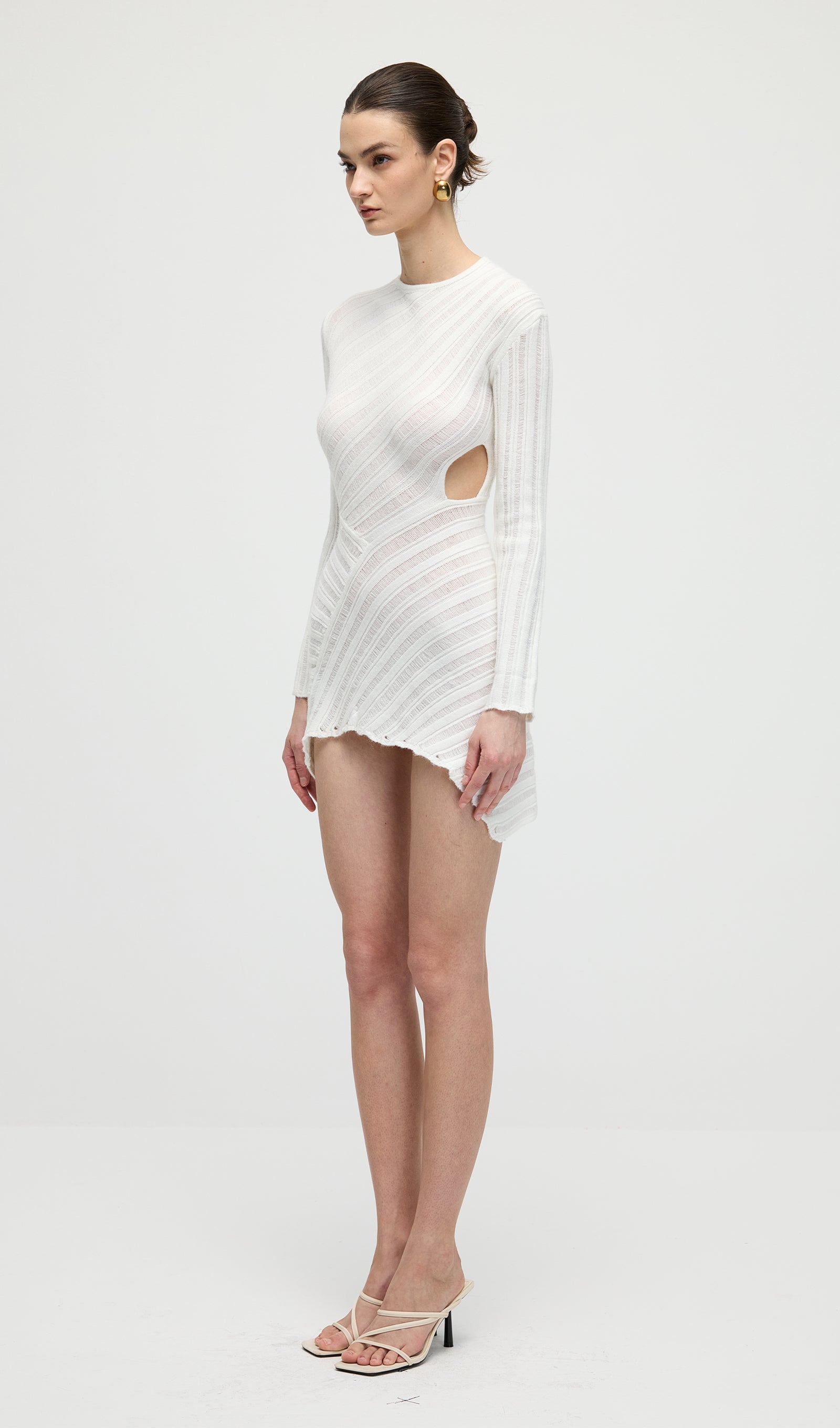 Hollow Out  Mini Dress In White