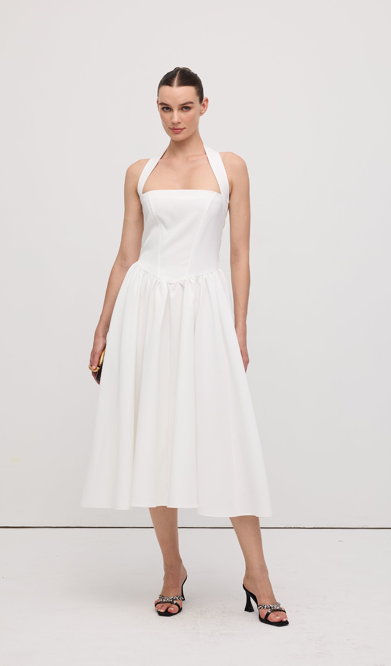 Solid Halter Midi Dress