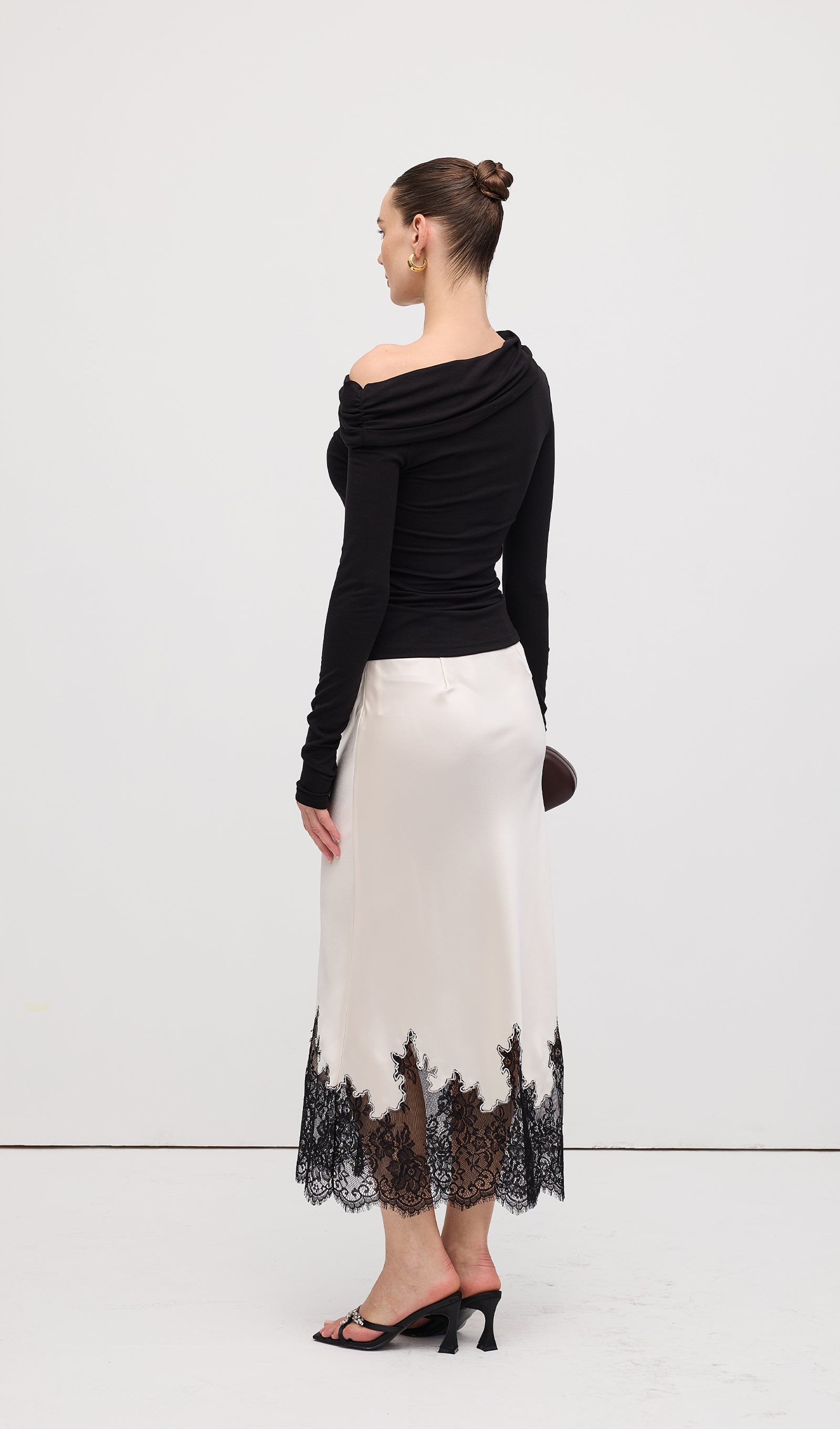 Lace Satin Midi Skirt