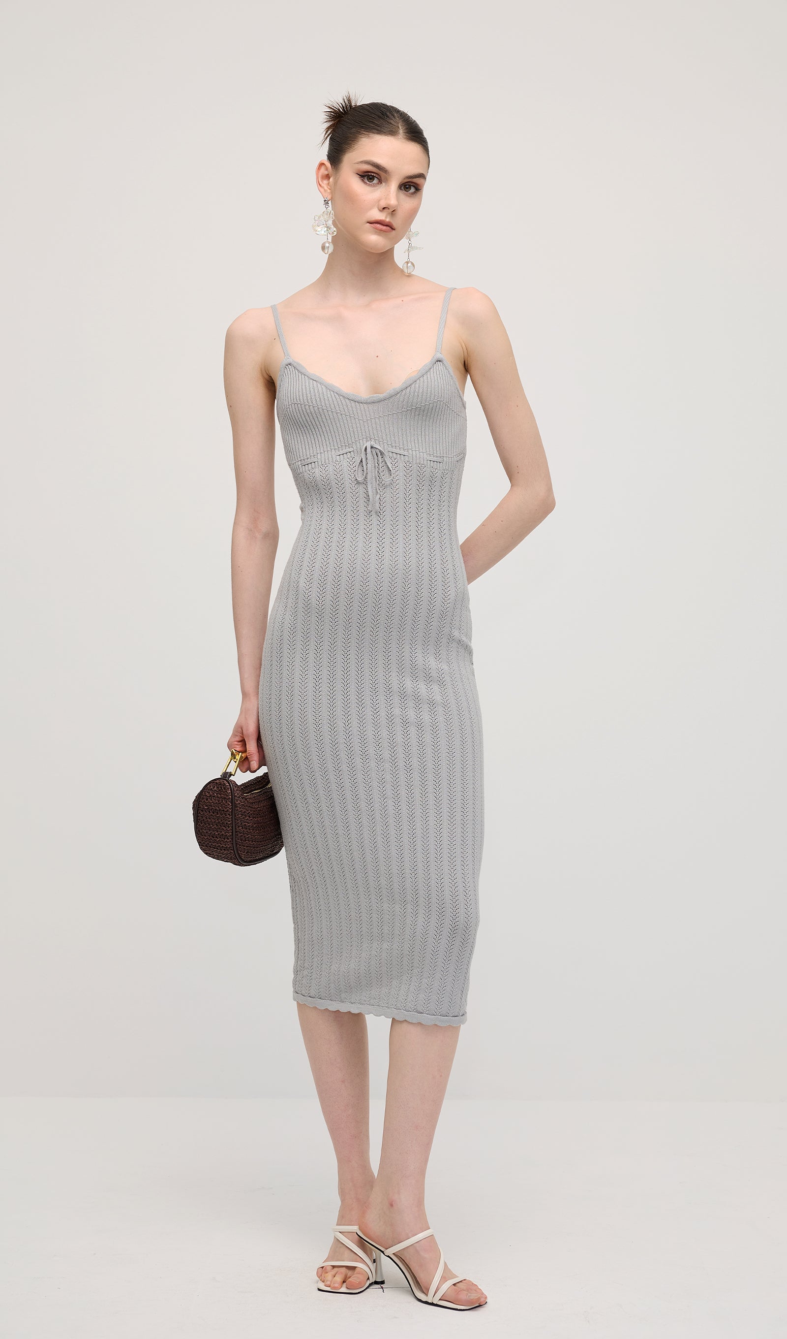 Solid Sleeveless Knit Midi Dress In Haze Blue