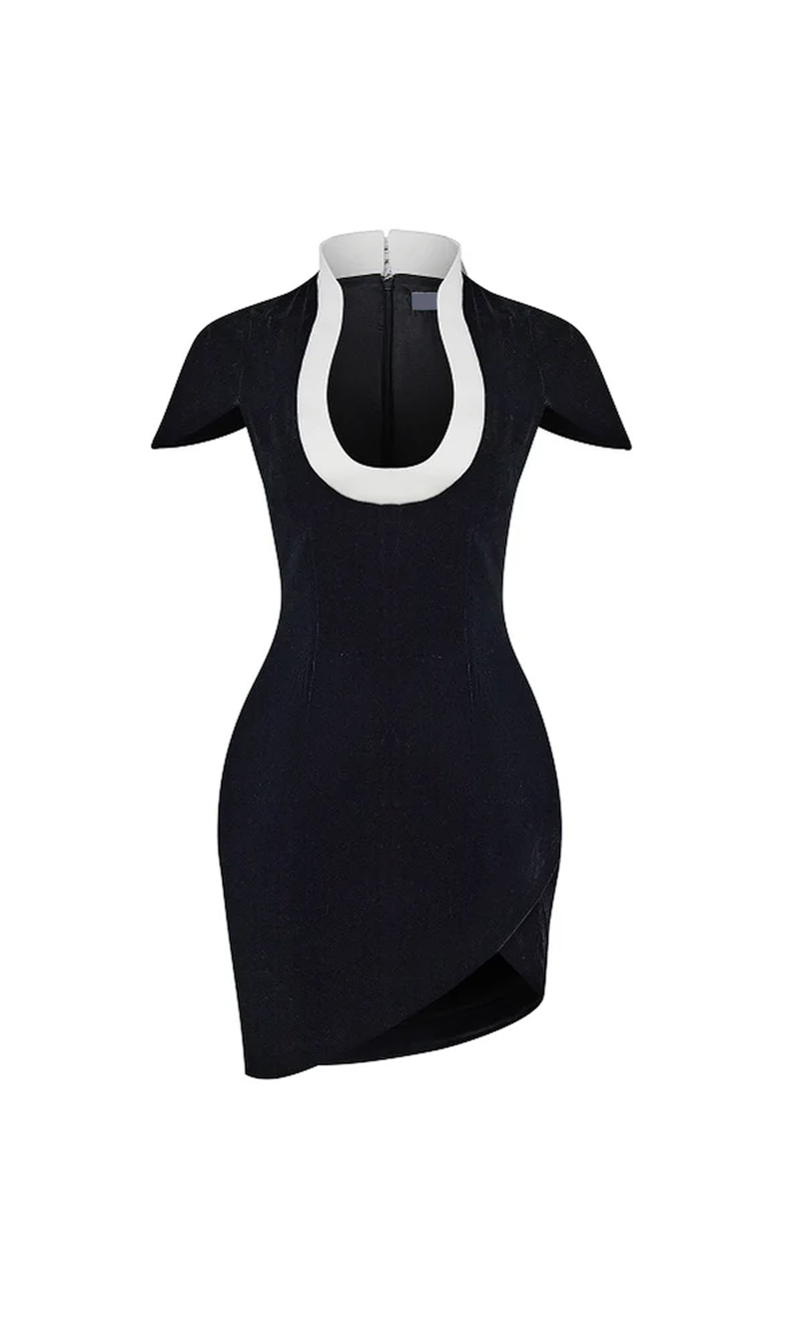 Solid Velvet U Neck Mini Dress In Black