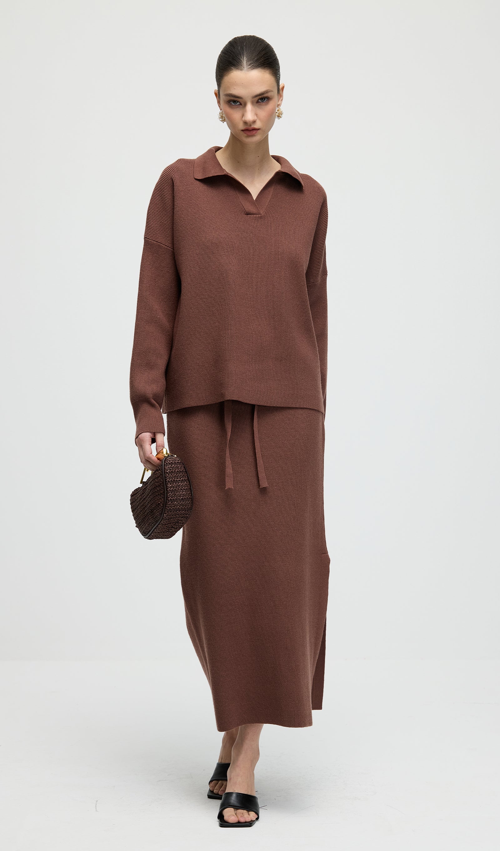 Knitted Long Sleeve Top & Midi Dress Set