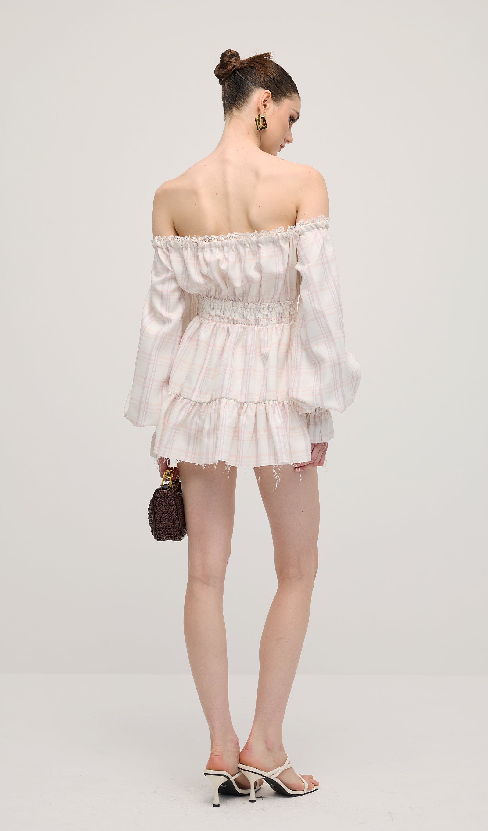 Lace Up Mini Dress Two Piece Set In Grid