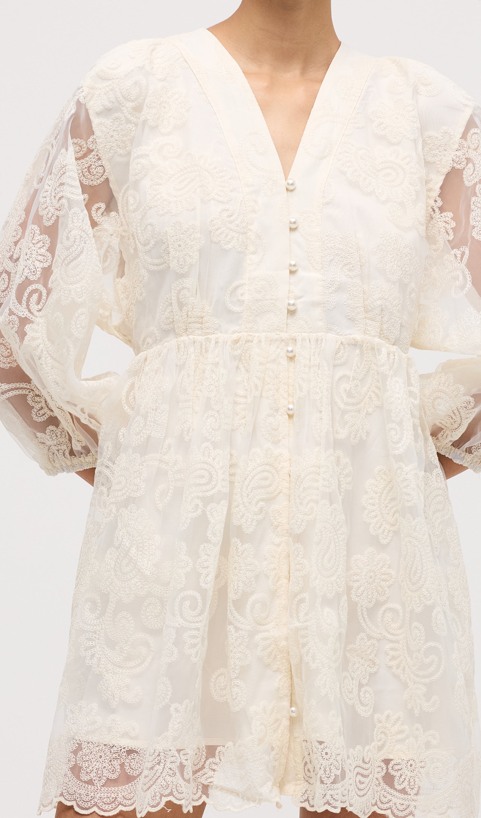 V Neck Embroidery Lace Mini Dress