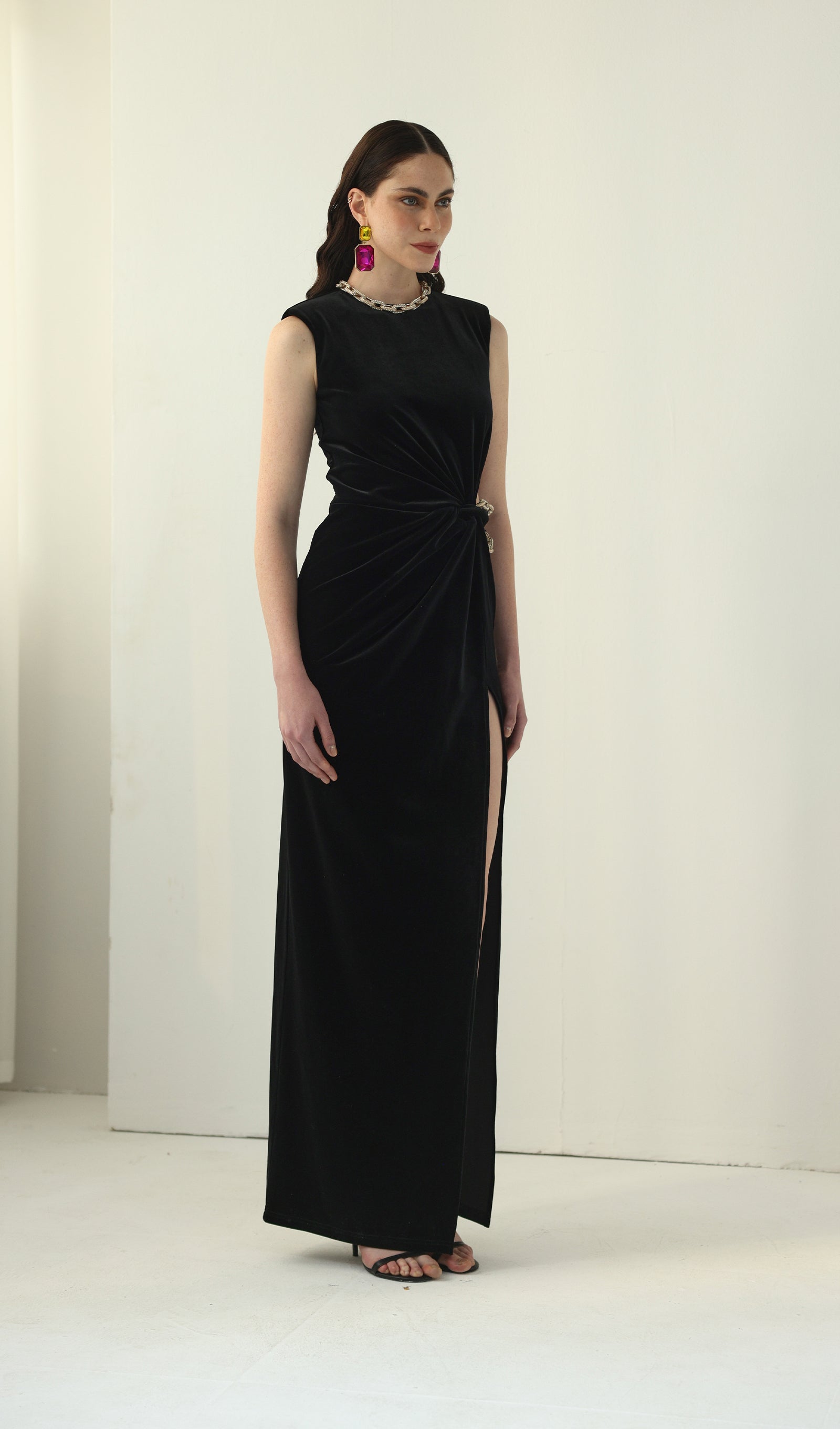 Embellished Velvet Split Maxi Dress