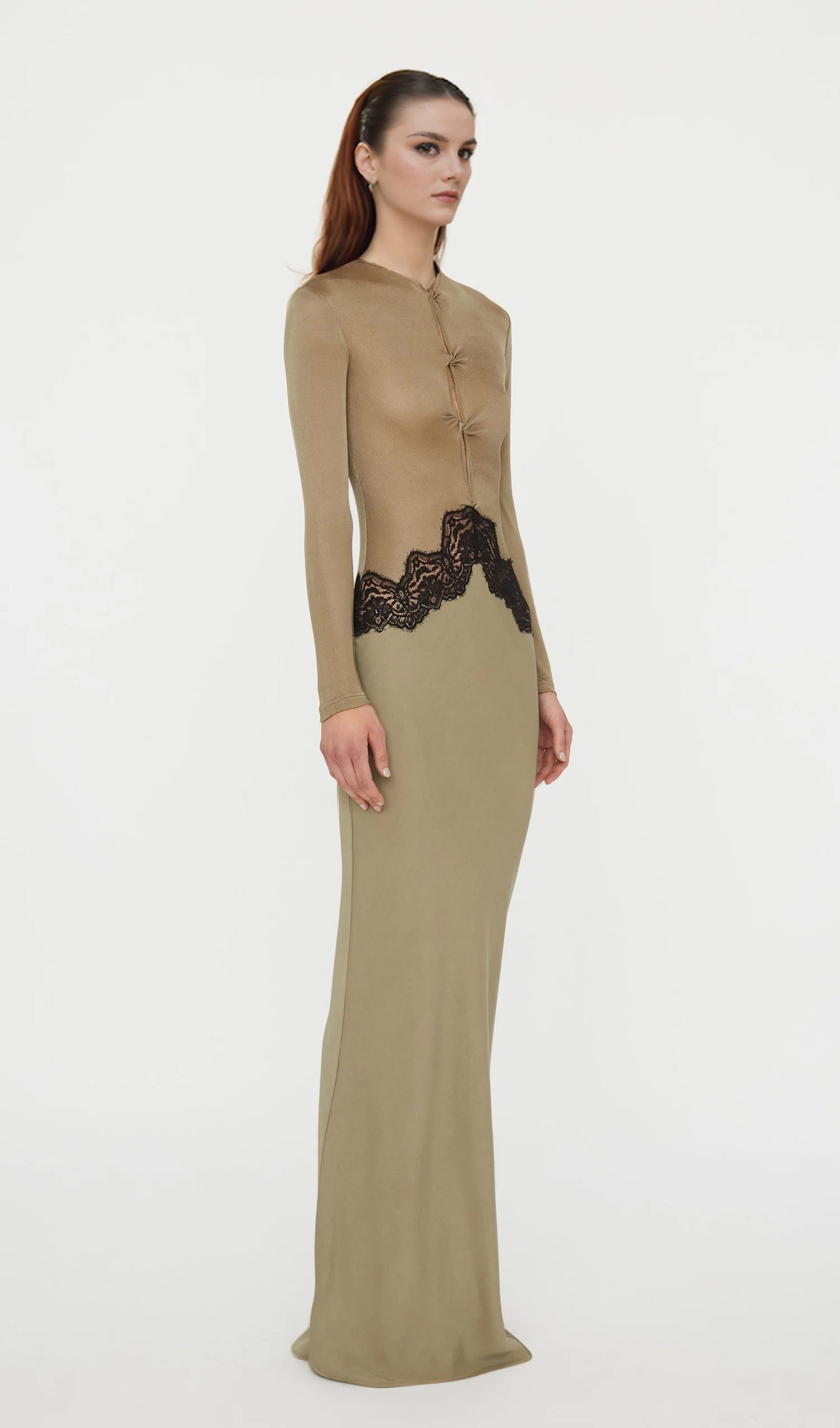 Open Twist Lace Maxi Dress In Eucalypt Black