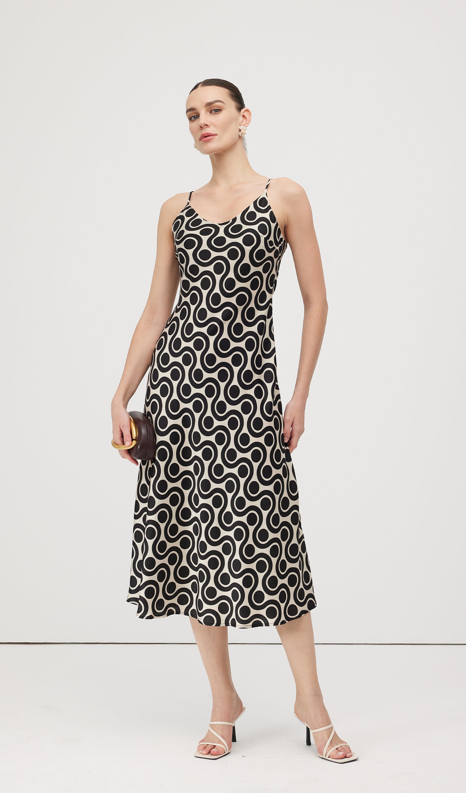 Black White Geometric Print Midi Dress