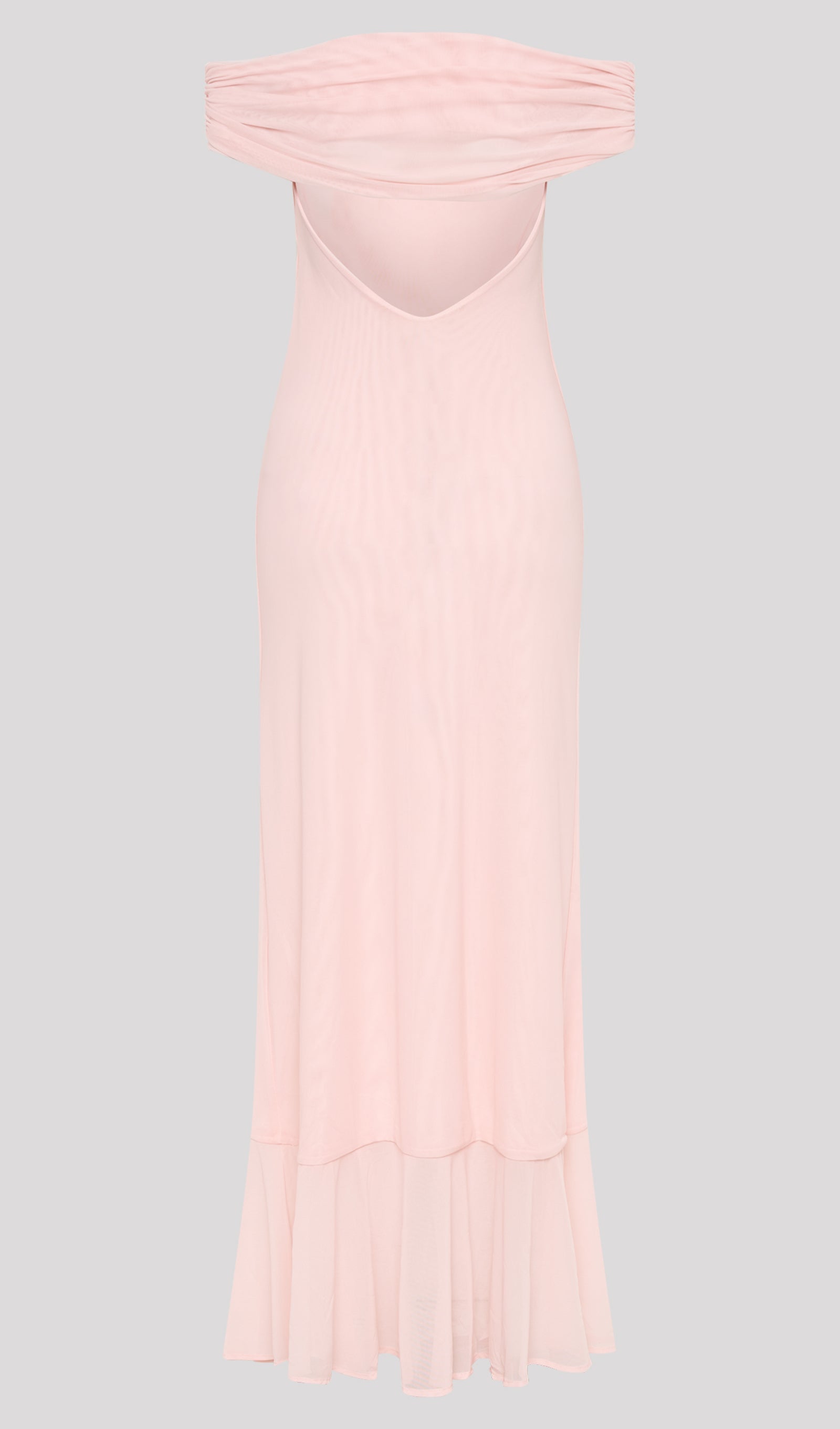 Off Shoulder Mesh Maxi Dress In Pale Pink