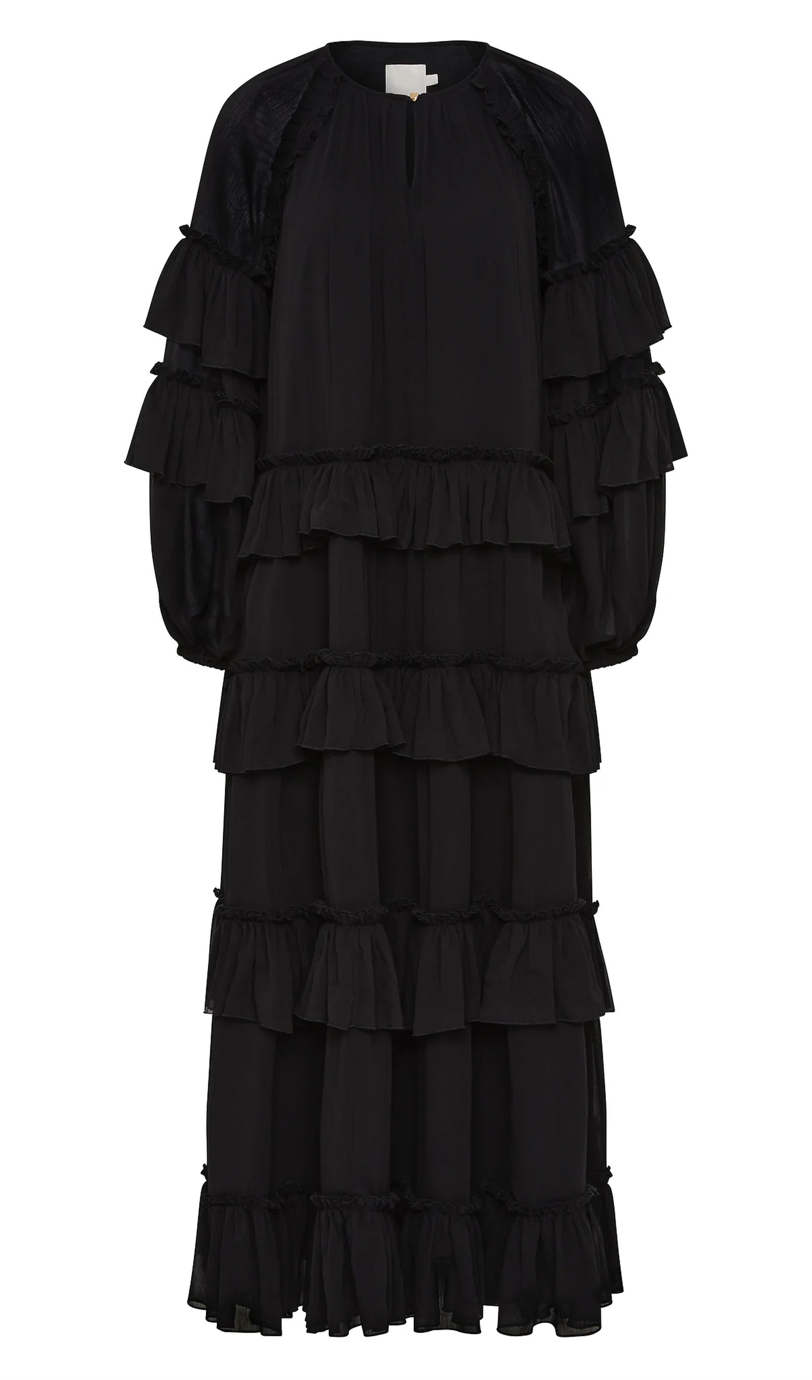 Ruffle Tiered Puff Sleeve Maxi Dress