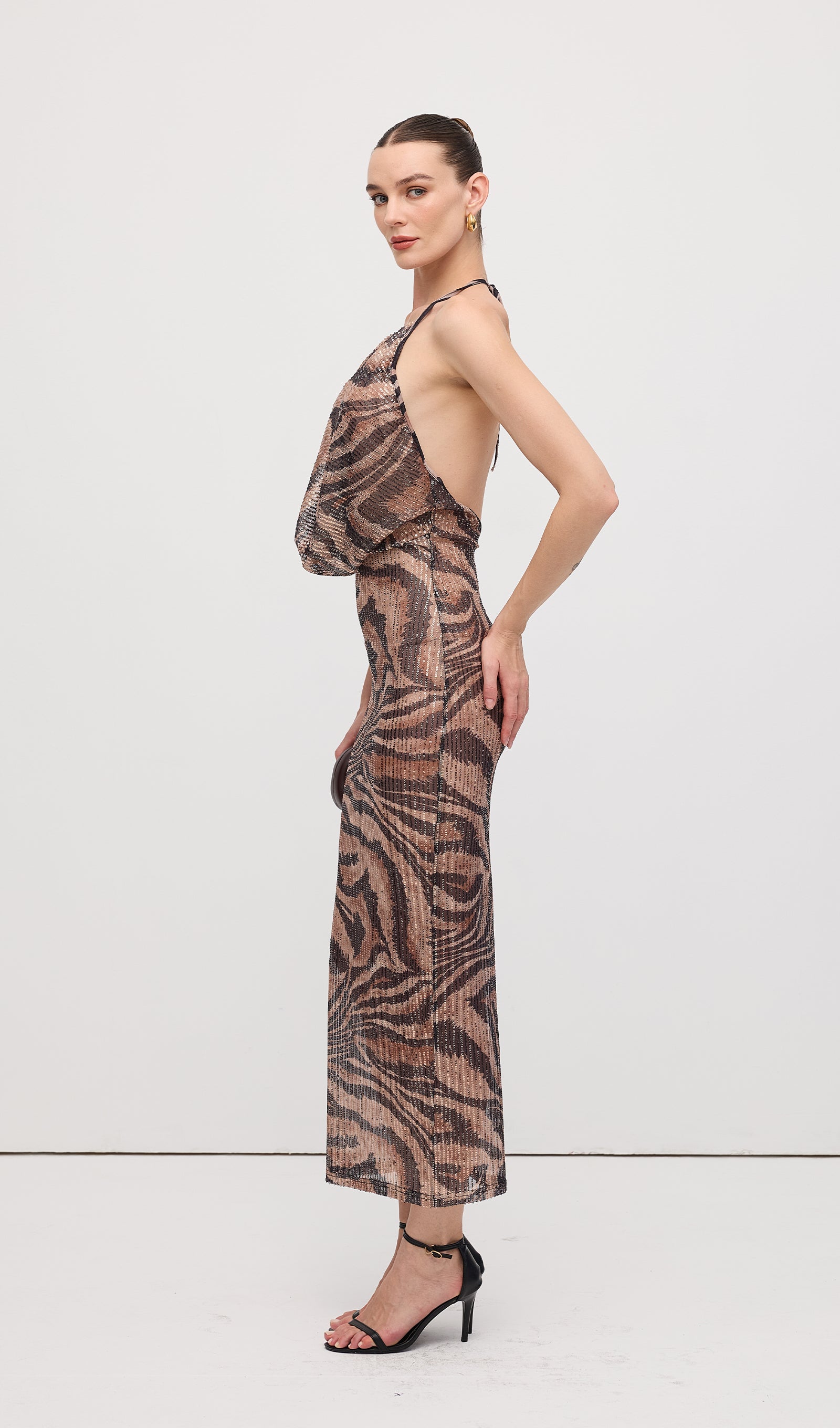 Halter Rhinestone Maxi Dress