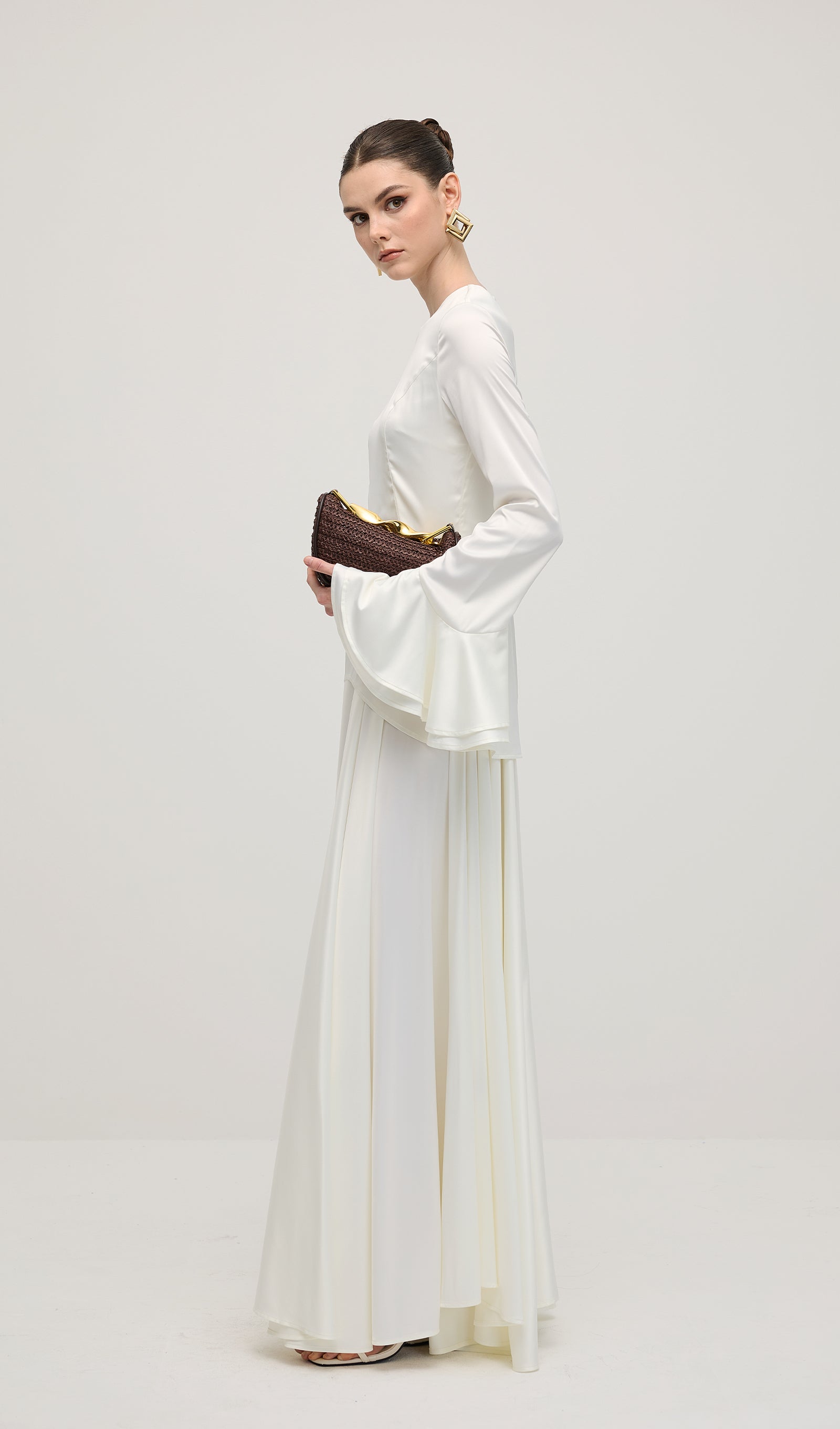 Asymmetrical Draped Bodice Ruffle Maxi Dress