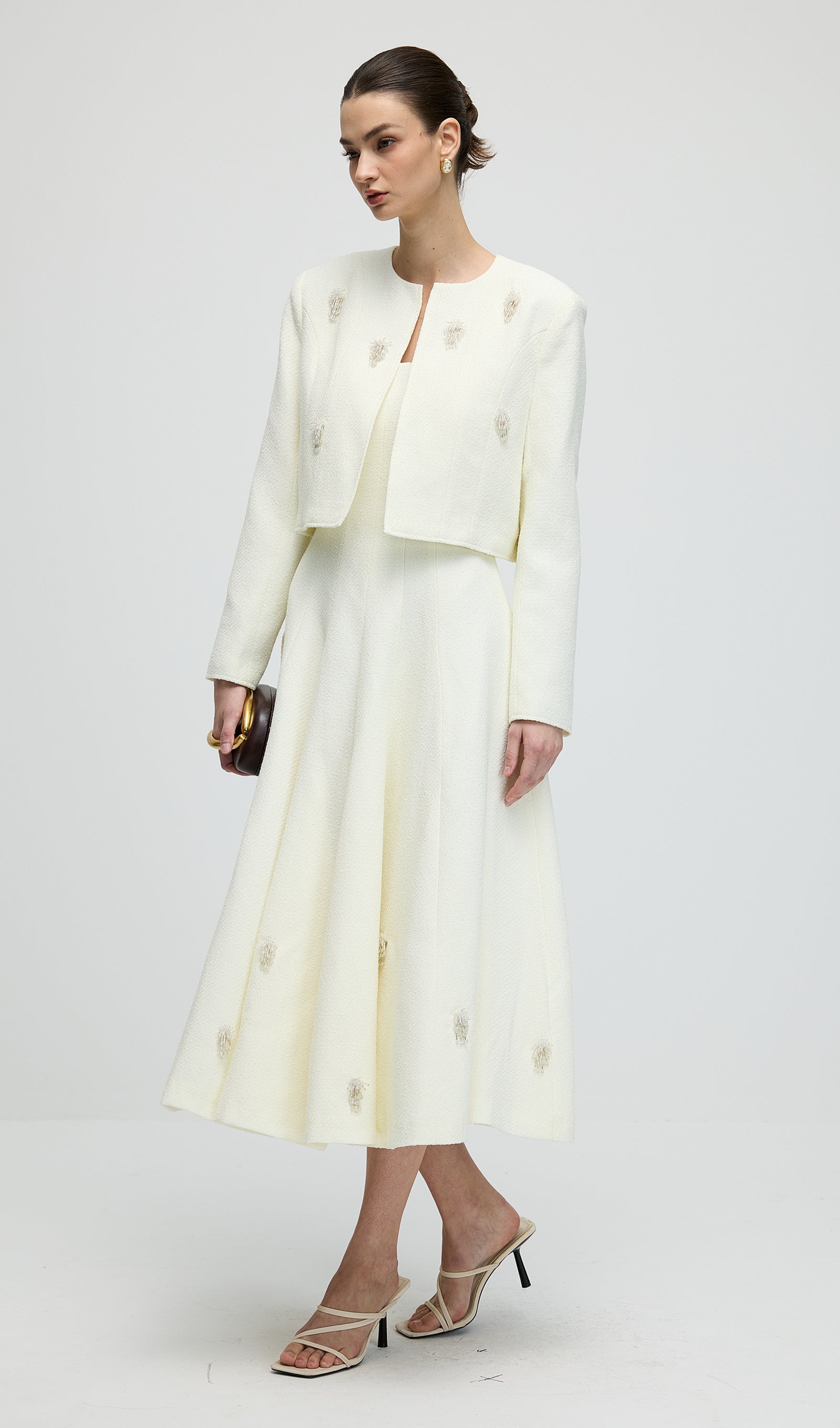 Long Sleeve Tweed Midi Dress Set