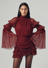 Pleated Silk-Chiffon Slit Mini Dress