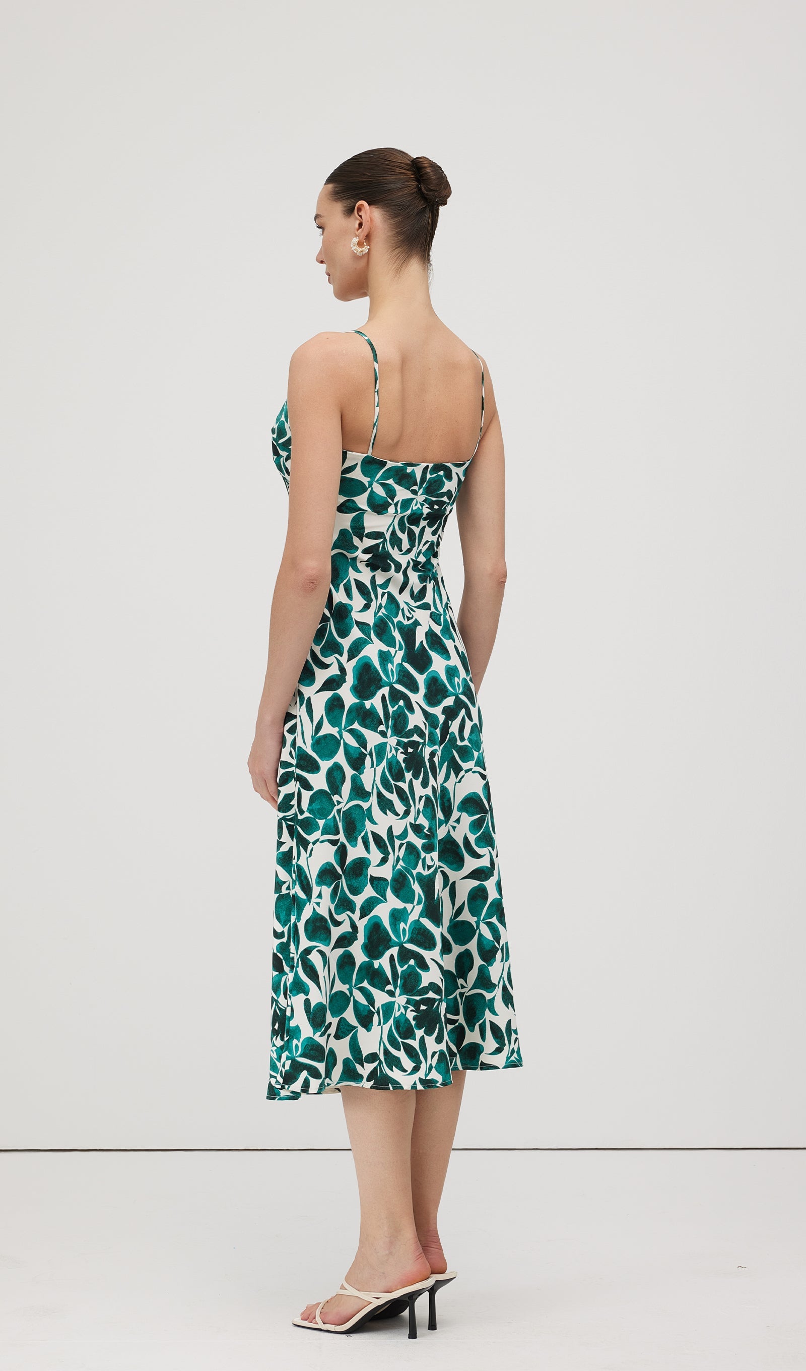 Green Leaf Print Midi Dress