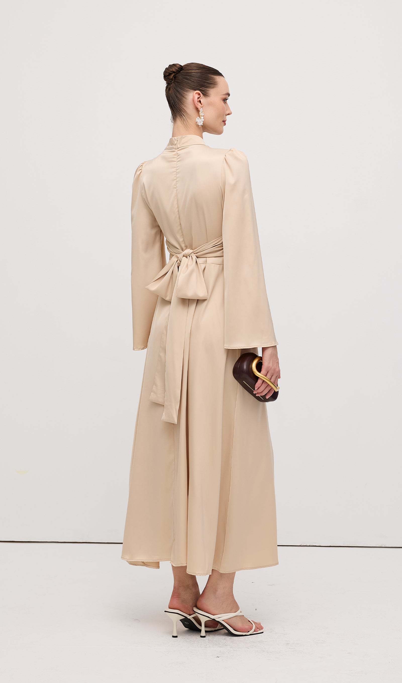 Solid Satin Long Sleeve Maxi Dress