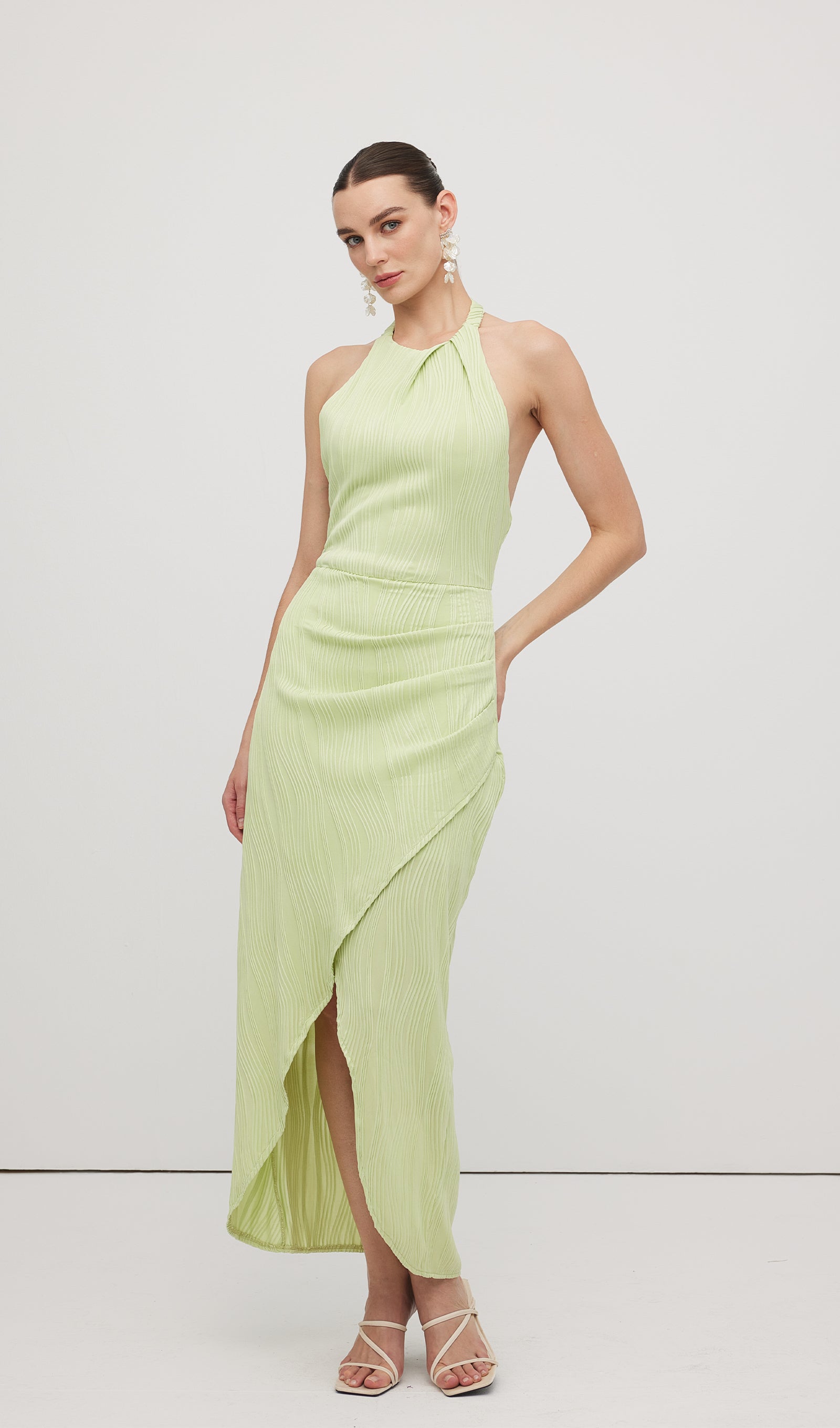 Solid Ribbed Halter Maxi Dress