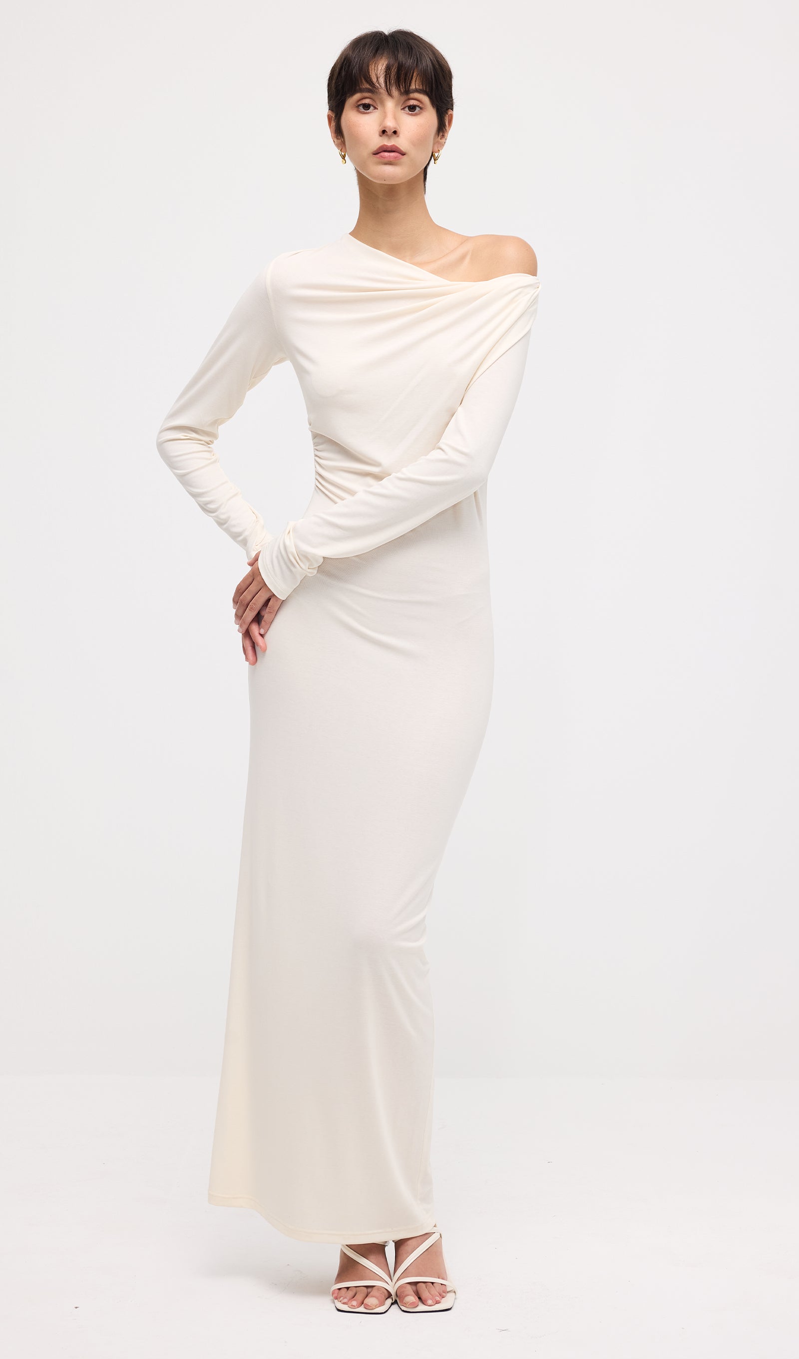 Draped Twist Knit Maxi Dress