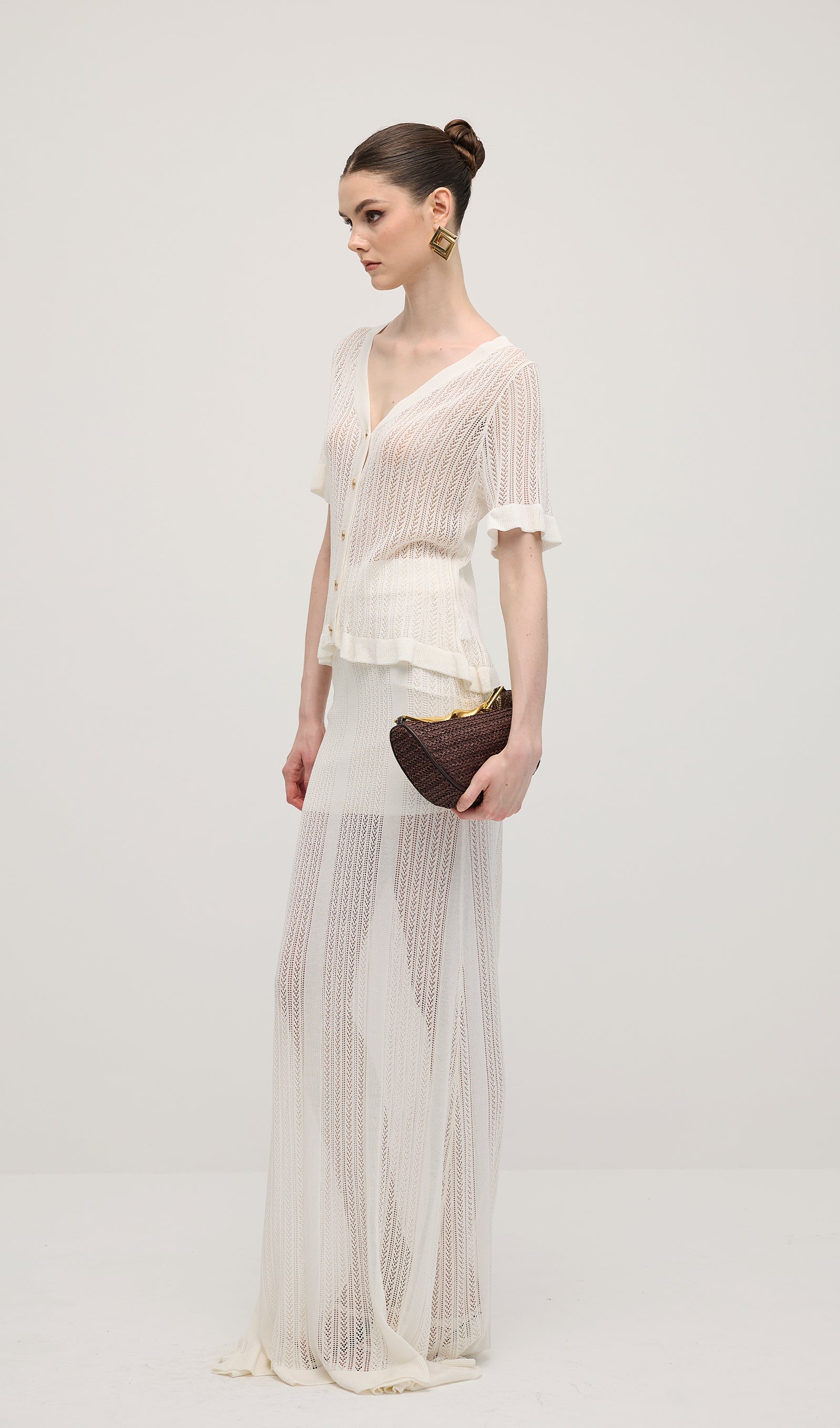 Openwork Jersey Maxi Skirt Sets In White