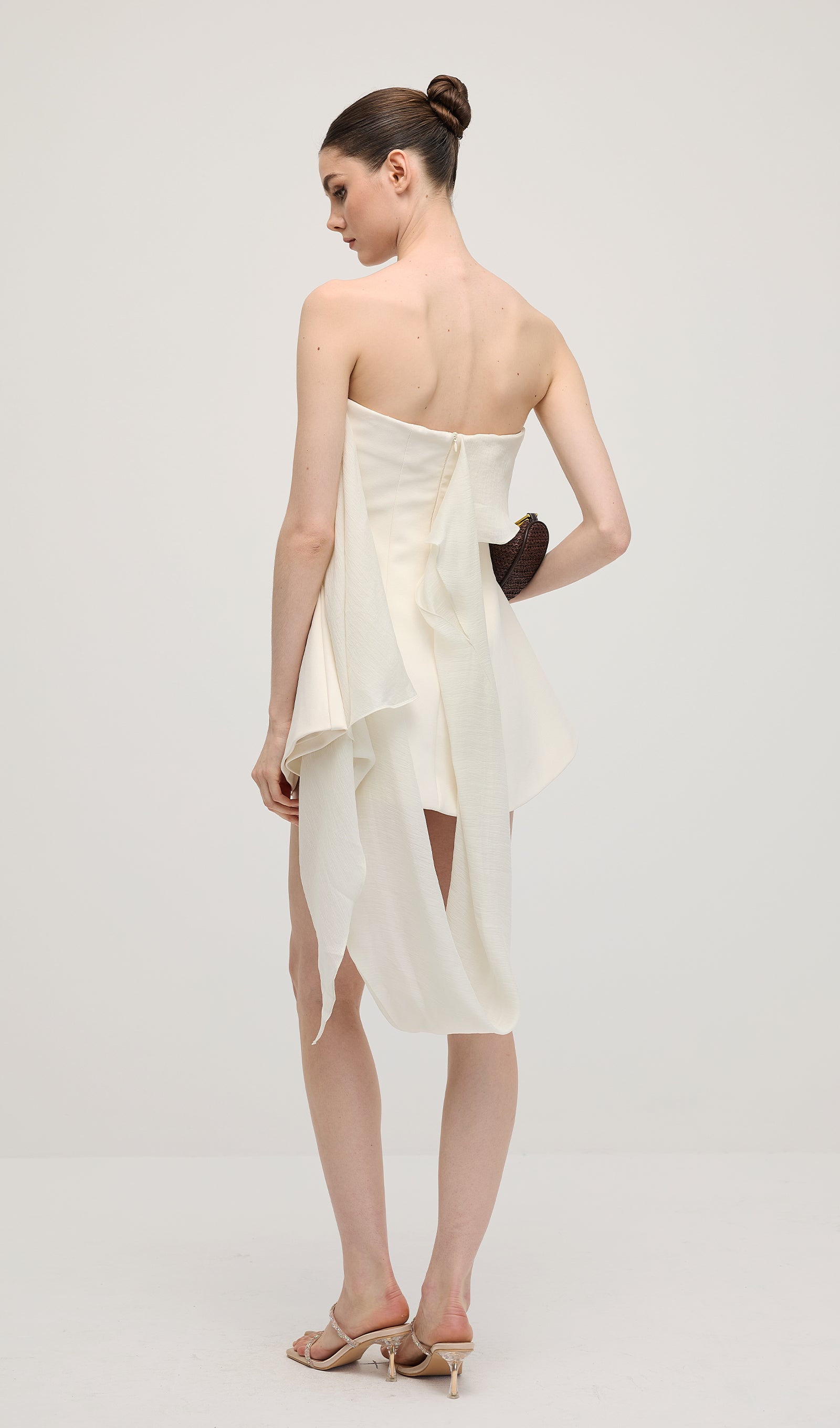 Off Shoulder Ribbon Mini Dress In White