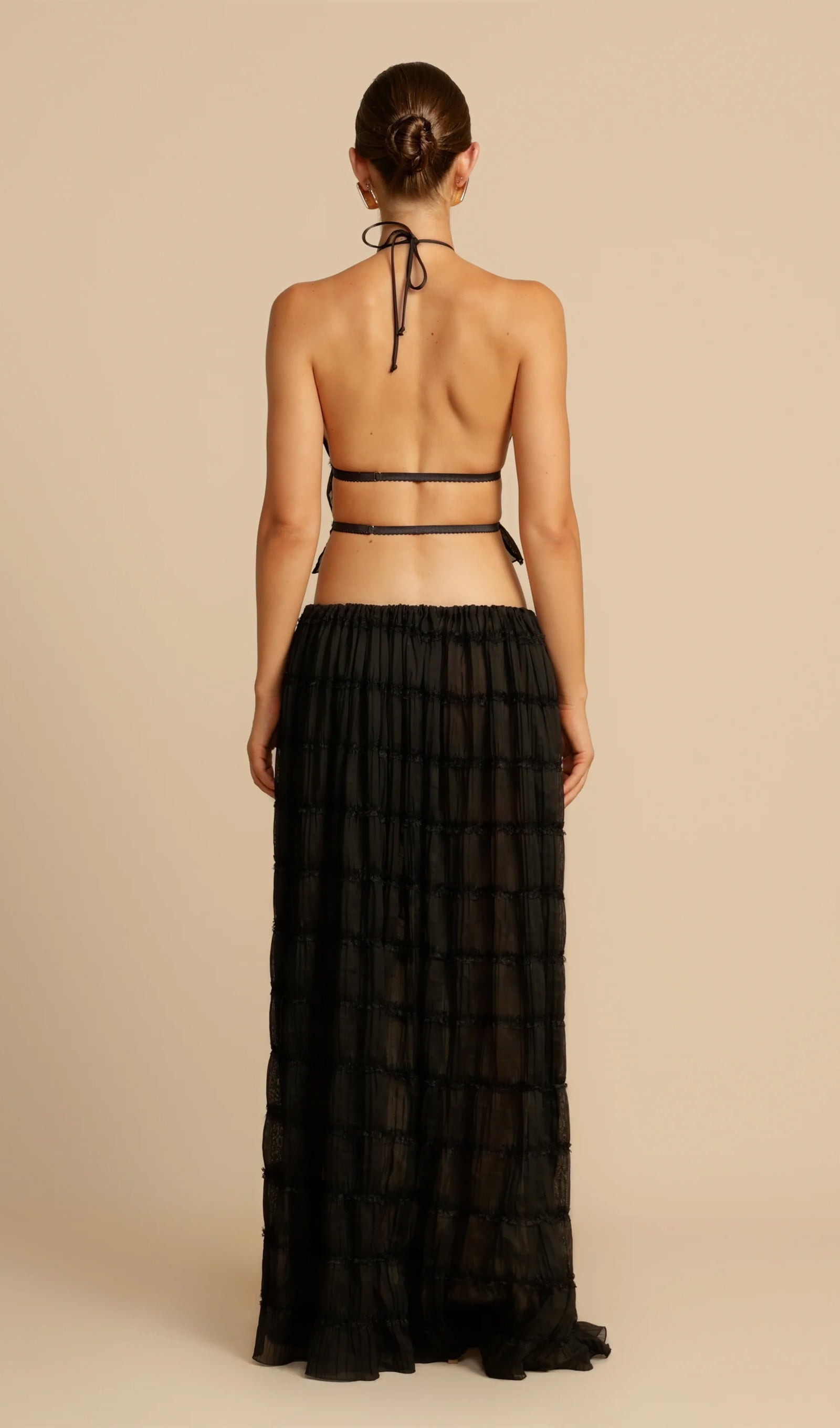 Halter Top & Ruched Detail Maxi Skirt Sets