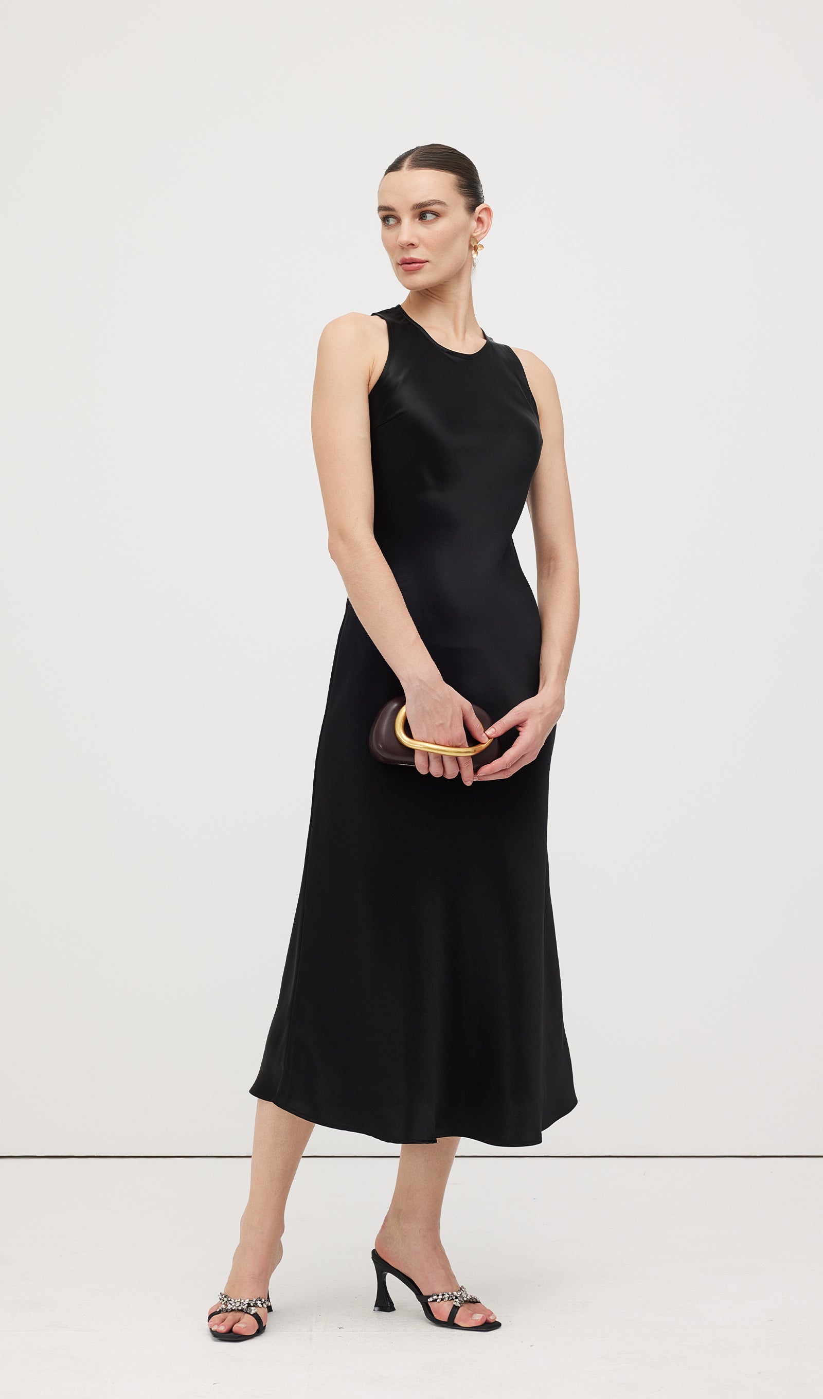 Satin Woven Column Midi Dress