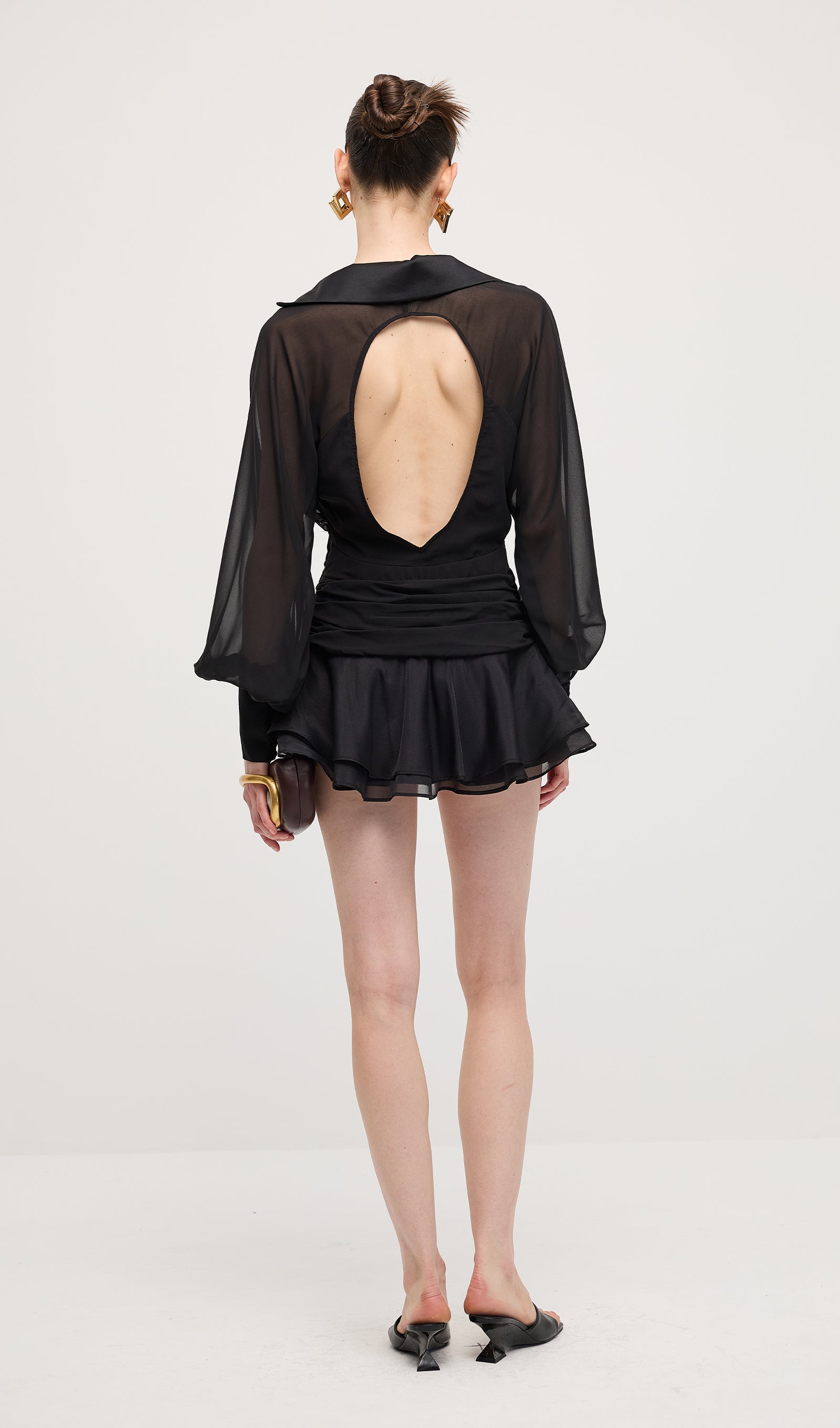 Solid Lantern Sleeve Mini Dress Black