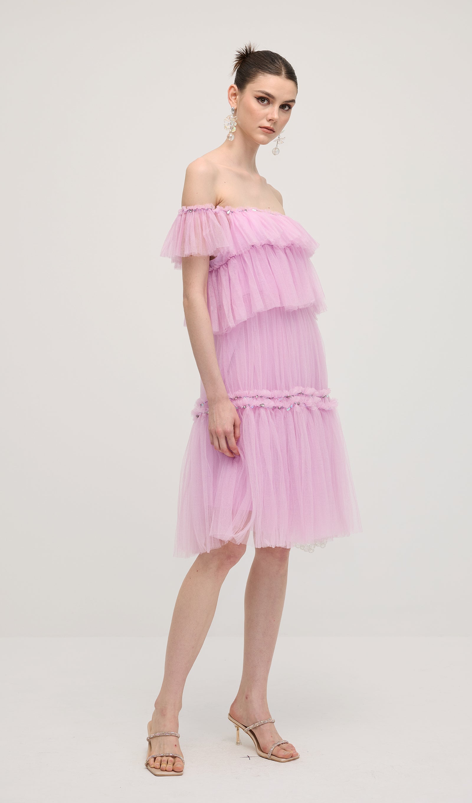 A Line Off Shoulder Layered Midi Dress