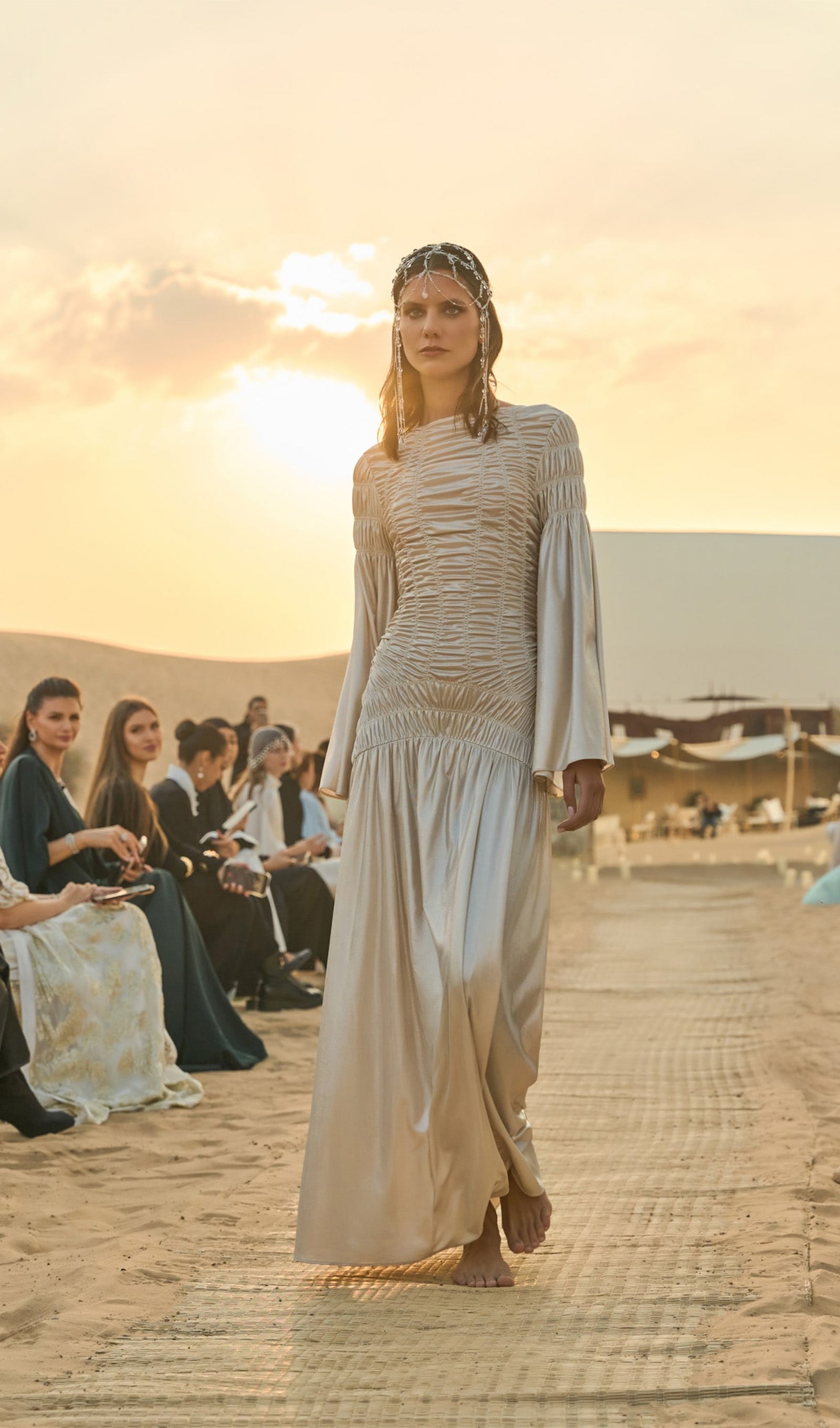 Metallic Elasticated Gathers Maxi Dress