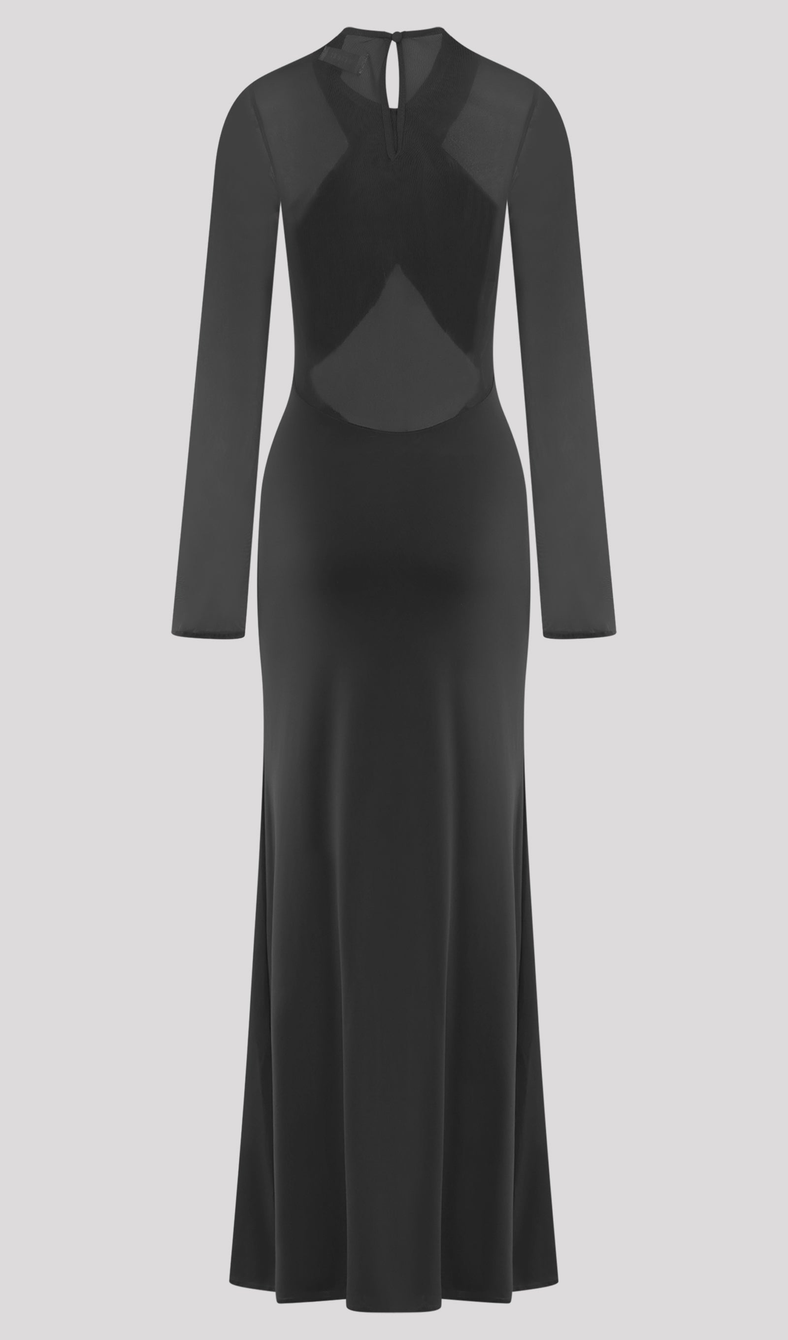 Slinky And Mesh Long Sleeve Maxi Dress In Black
