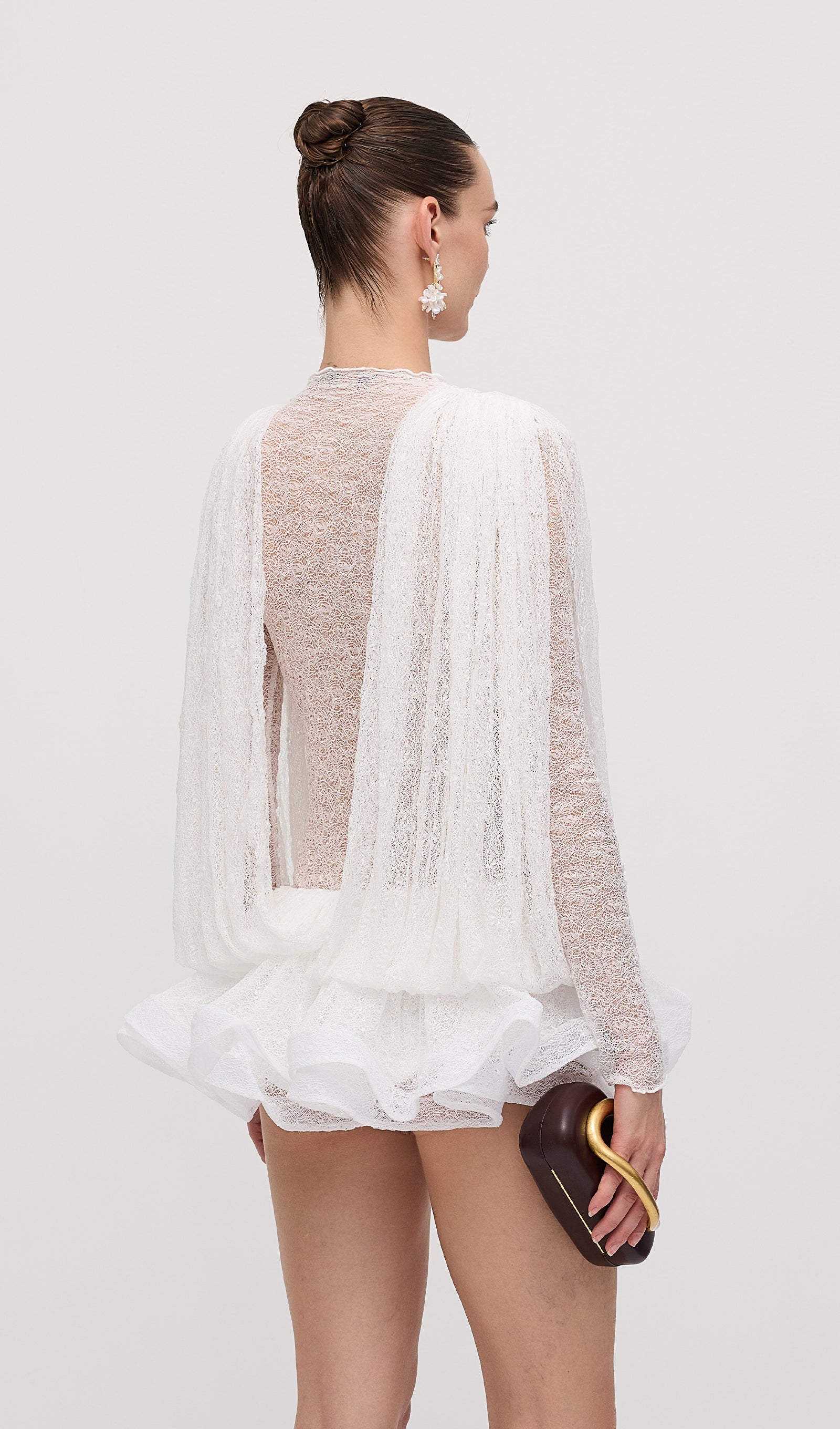 Lace Semi Sheer Ruffled Mini Dress