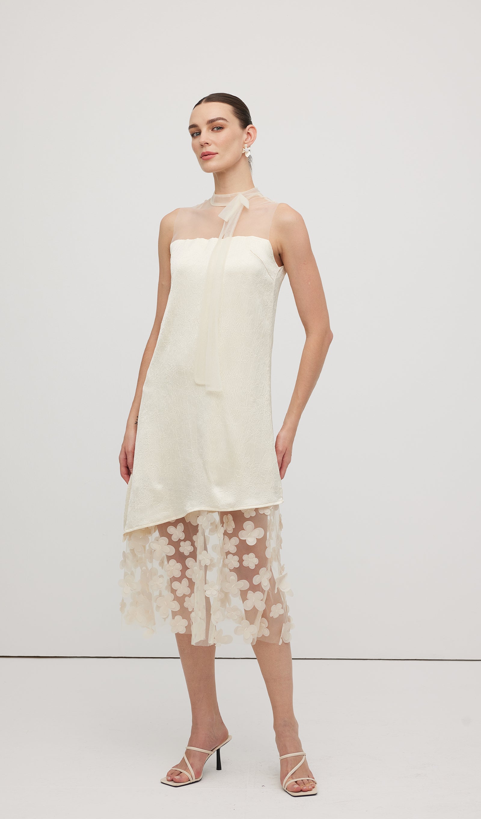 Solid Mesh Stitching Sleeveless Midi Dress